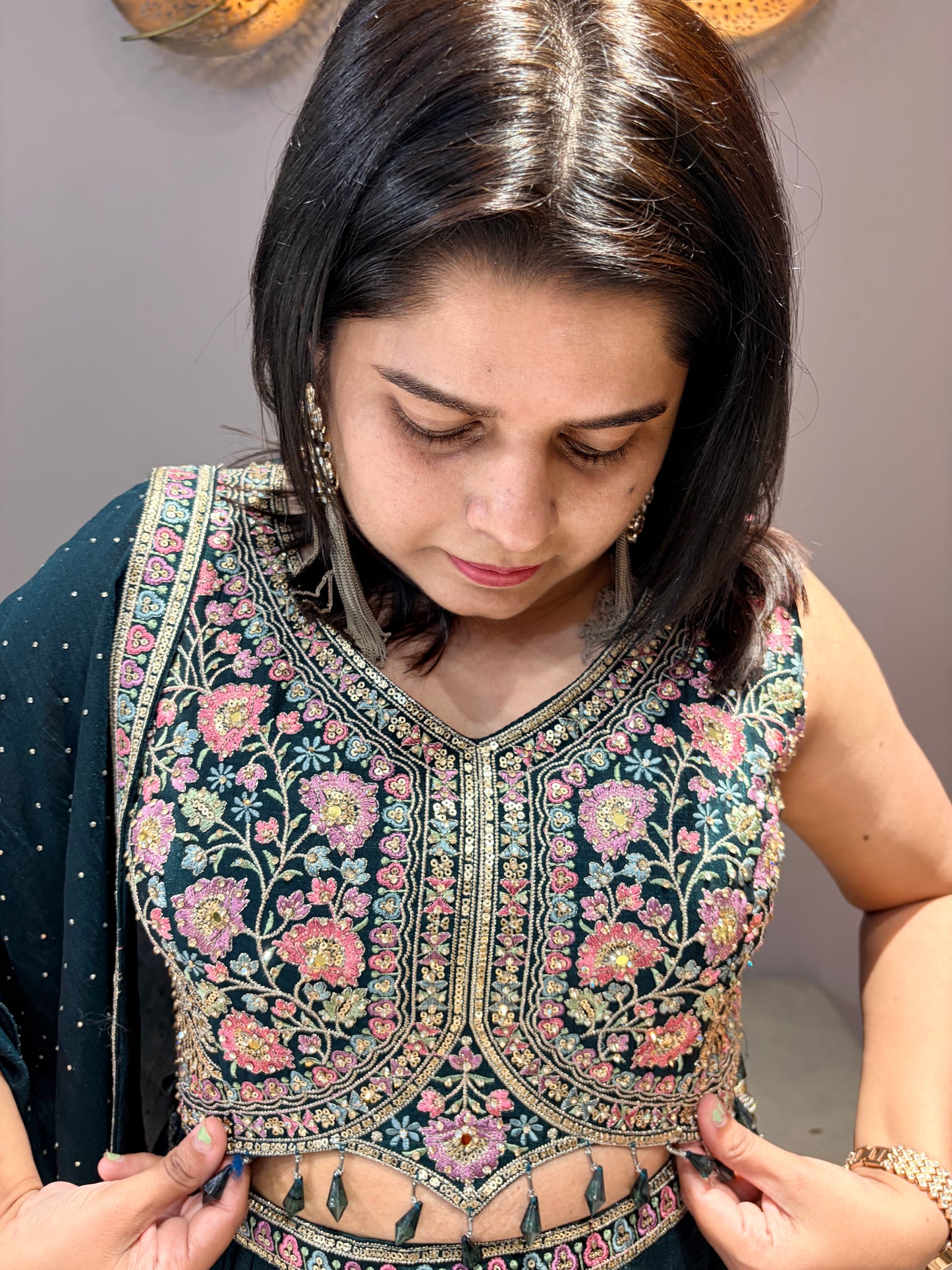 Bottle Green Color Designer Multi Work Heavy Choli