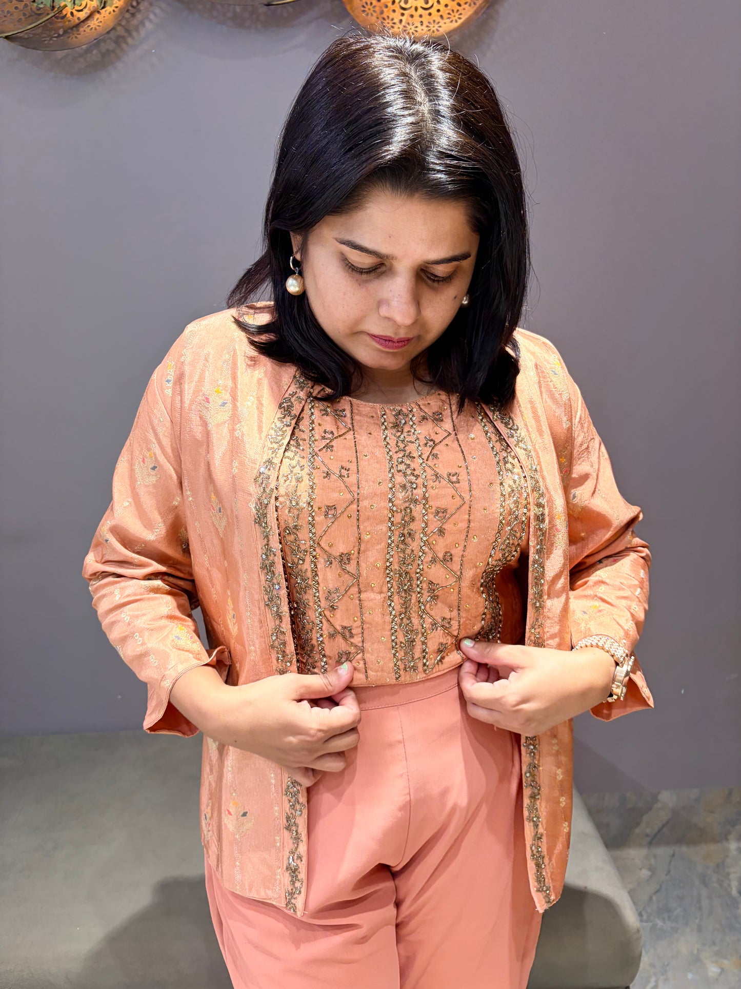 Jacquard Silk 3 pc Designer Indo western