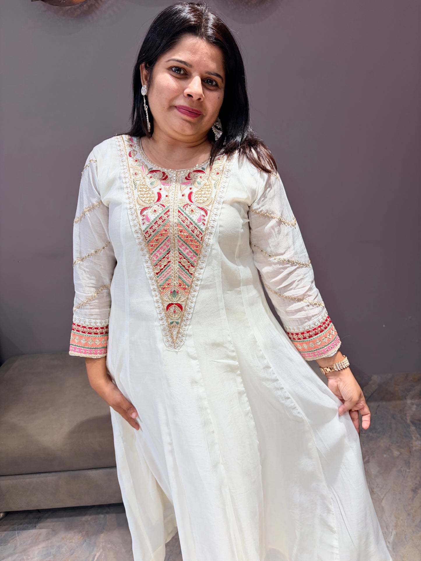 Off White Pure Mul Cotton Premium Anarkali Suit