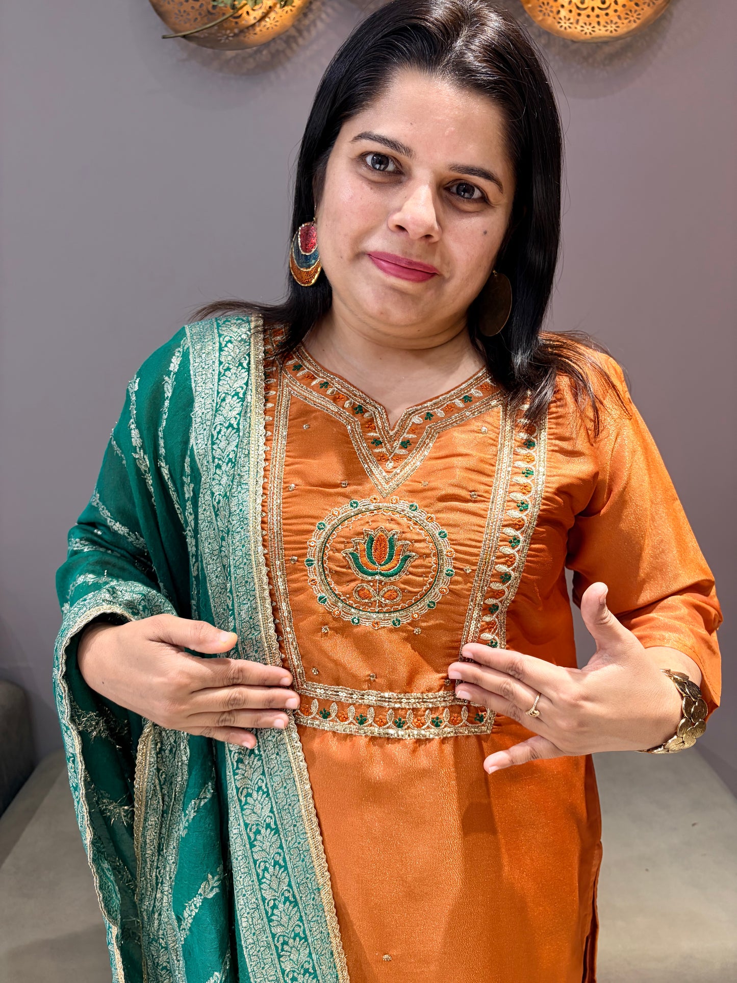 Rust Orange Tissue Suit with contrast dupata