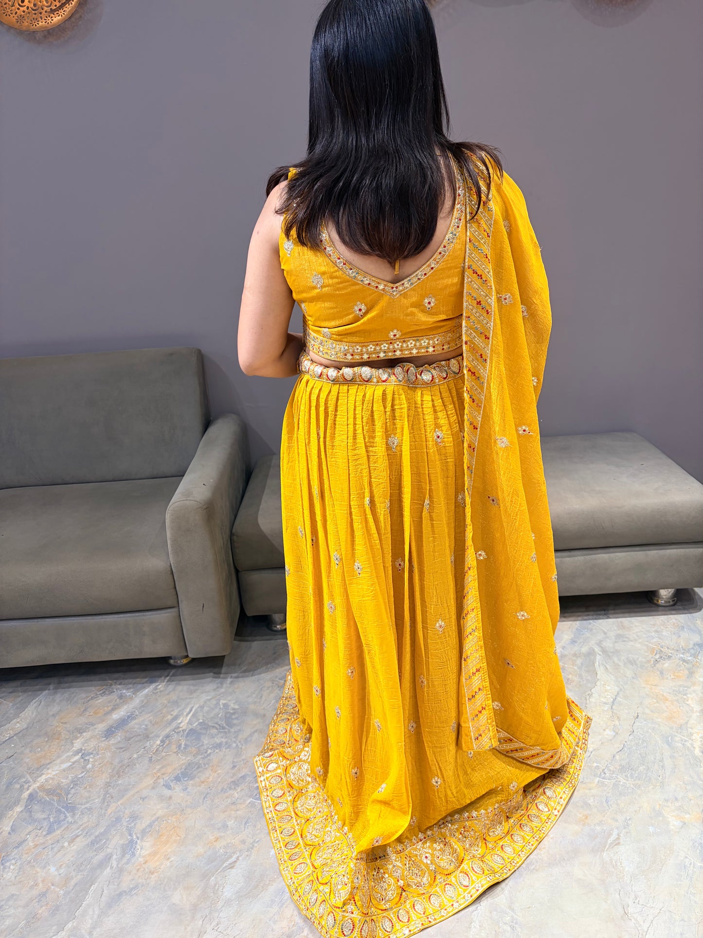 Haldi yellow heavy Lehenga choli