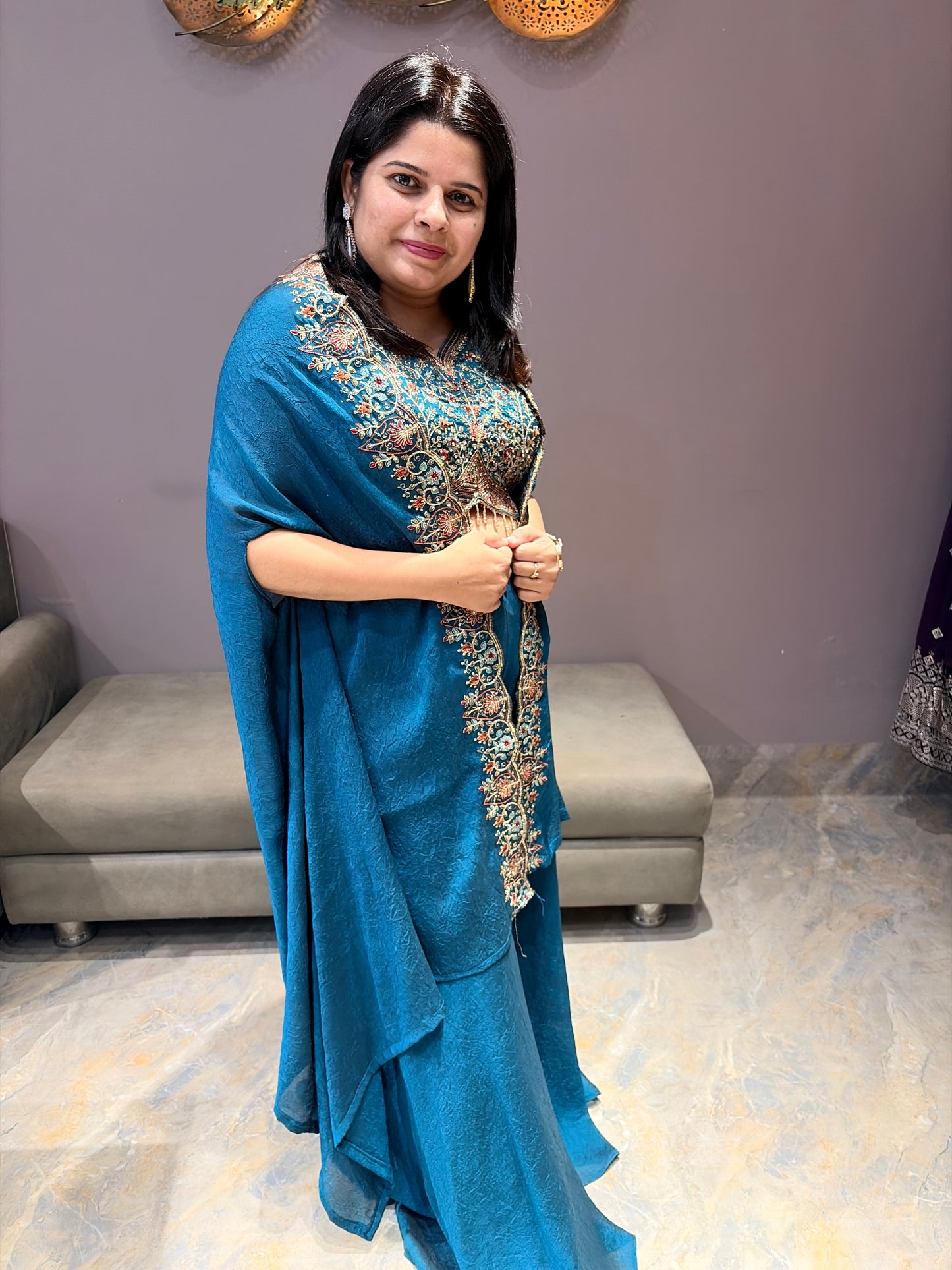 Royal Blue Elegant Indo Western Plazo Style With Shrug