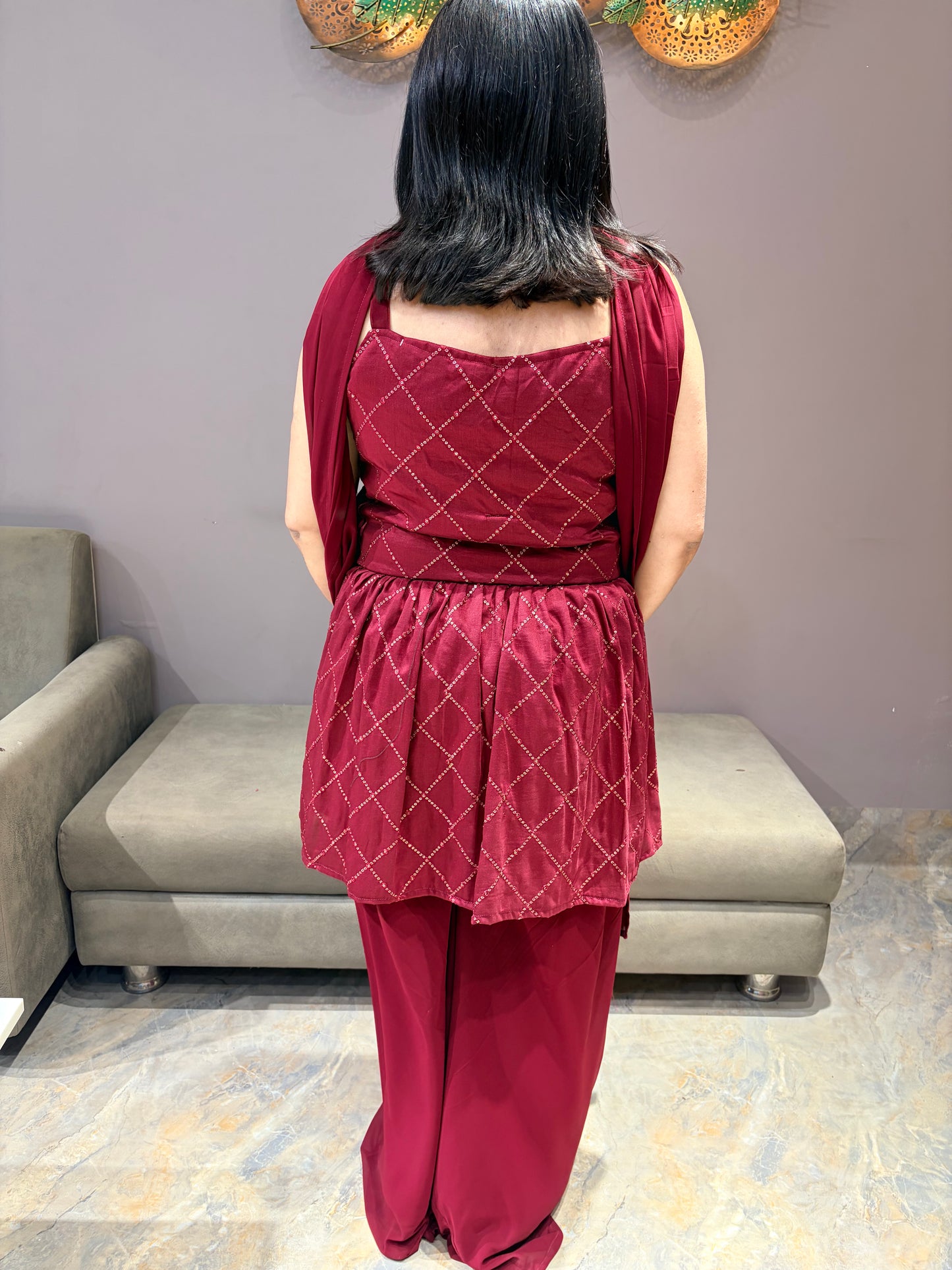 Maroon Spegity Indo Western With Plazo