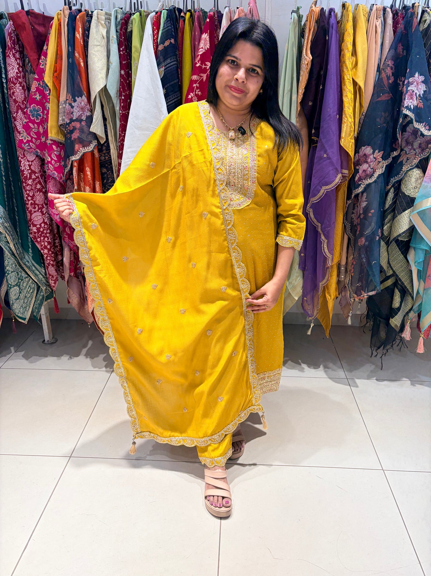 Yellow Gold Anarkali 3-Piece Suit – Festive & Party Wear