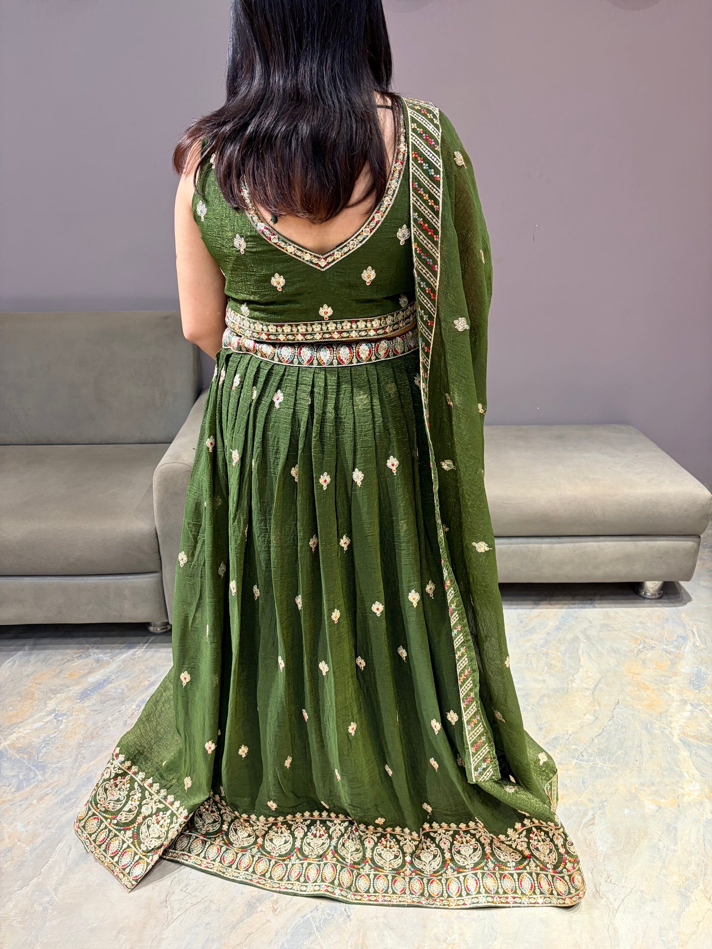 Mehndi Green Heavy Lehenga Choli