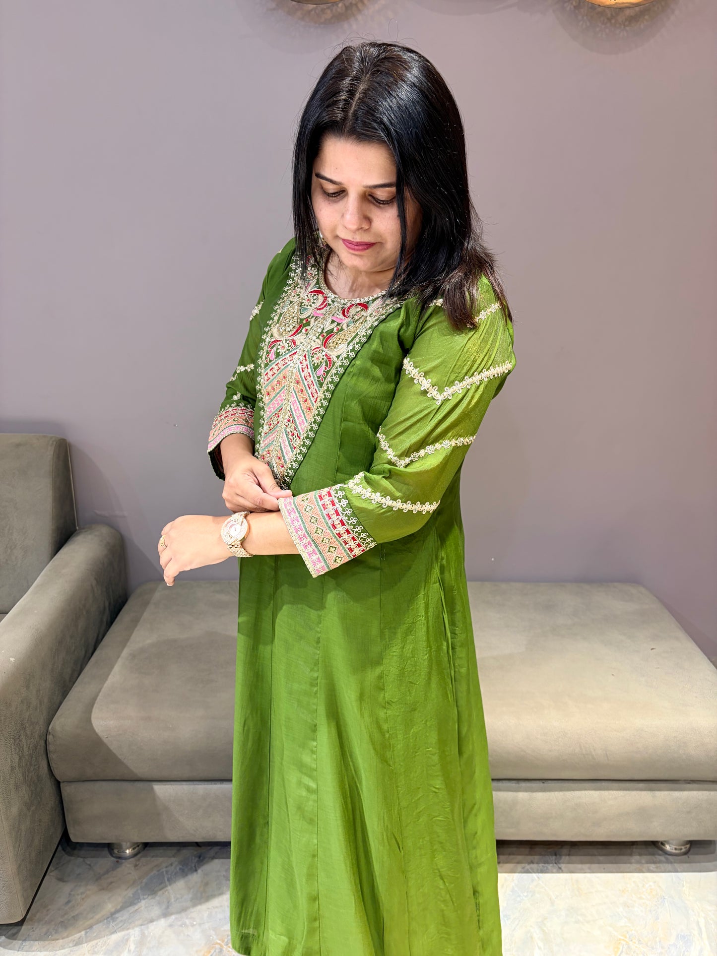 Mehndi Green Pure Mul Cotton Premium Anarkali Suit