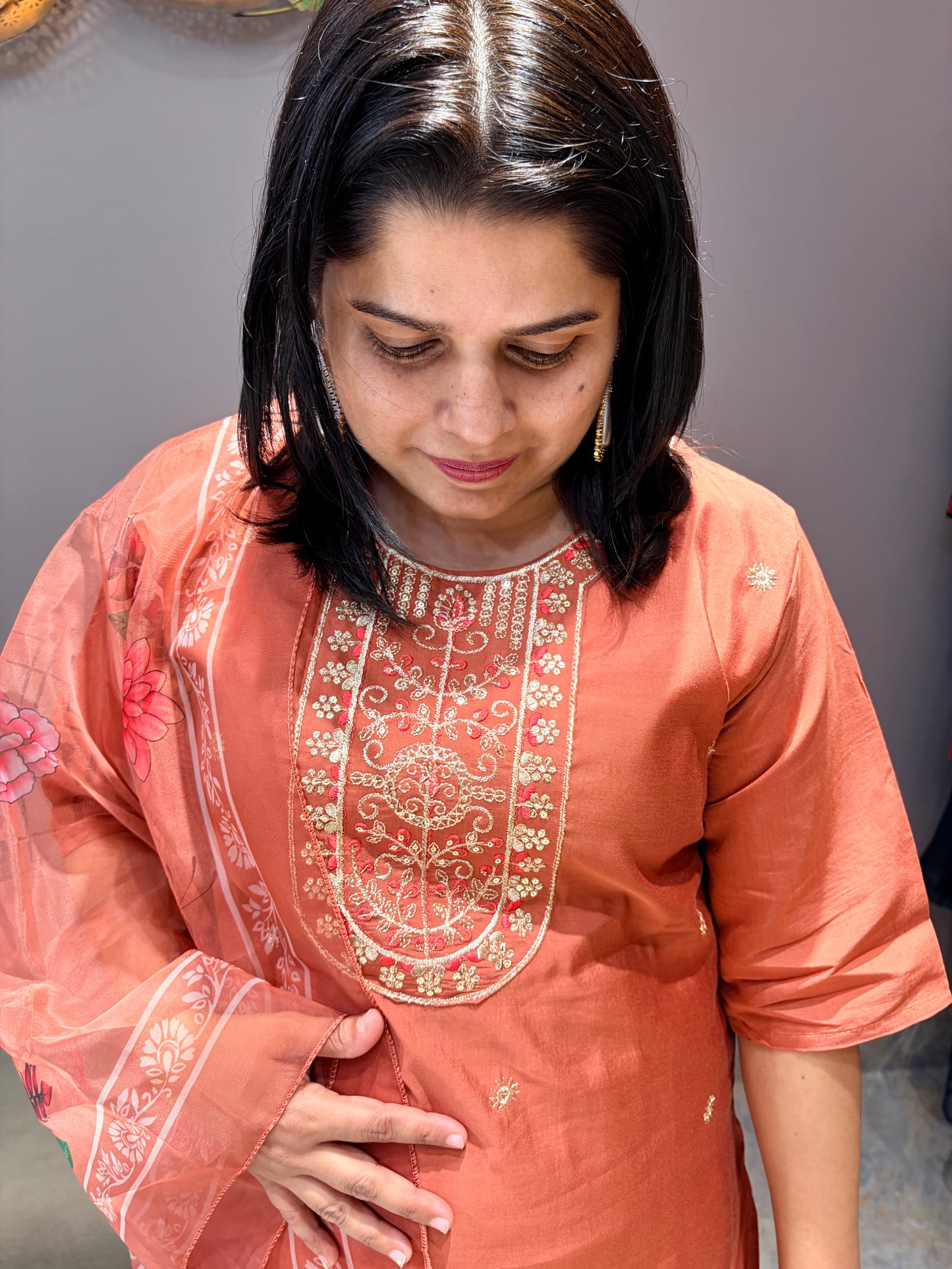 Roman Silk 3 pc Suit With Organza Dupata