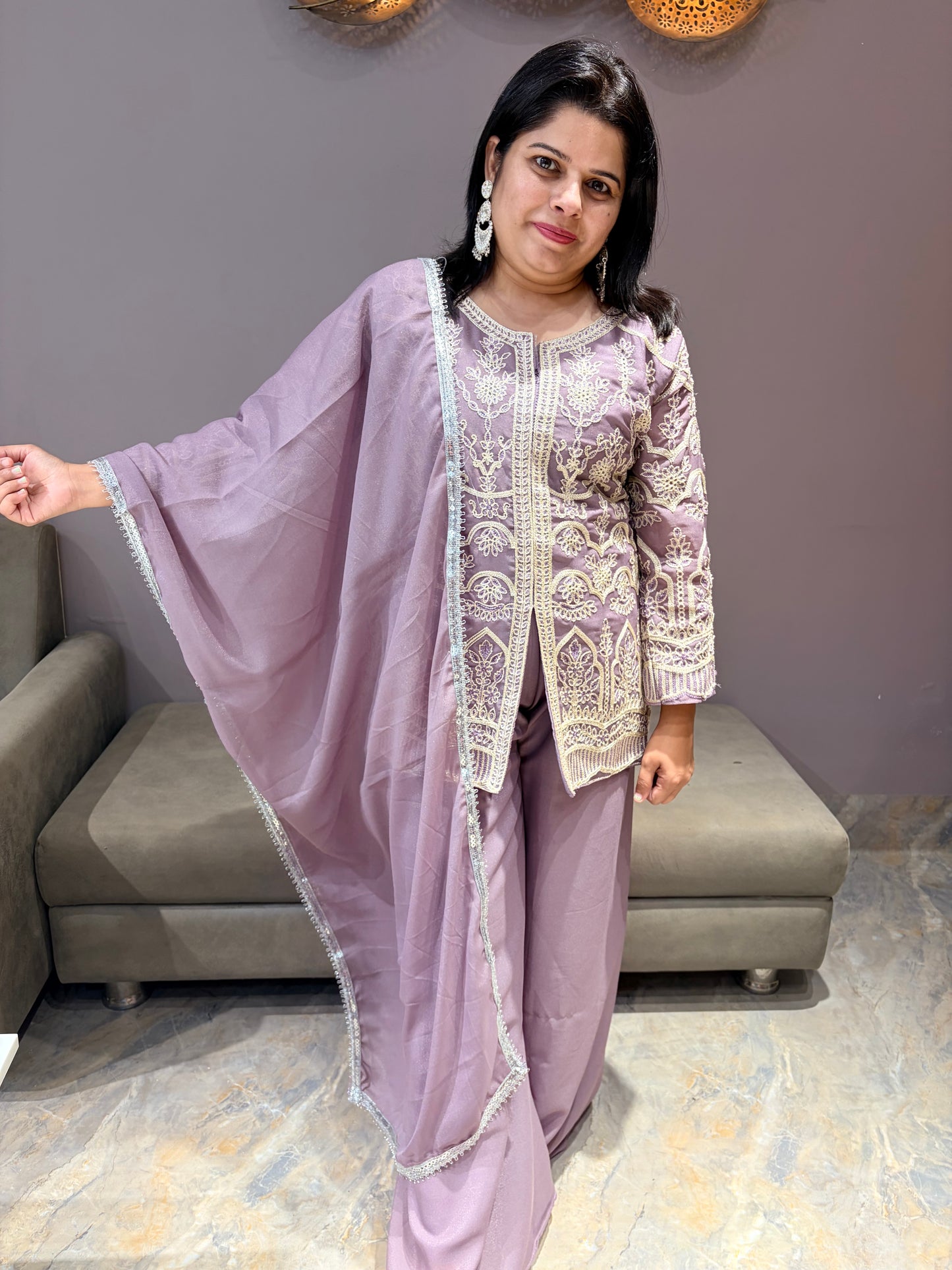 Lavender Designer Blazer Style Indo Western