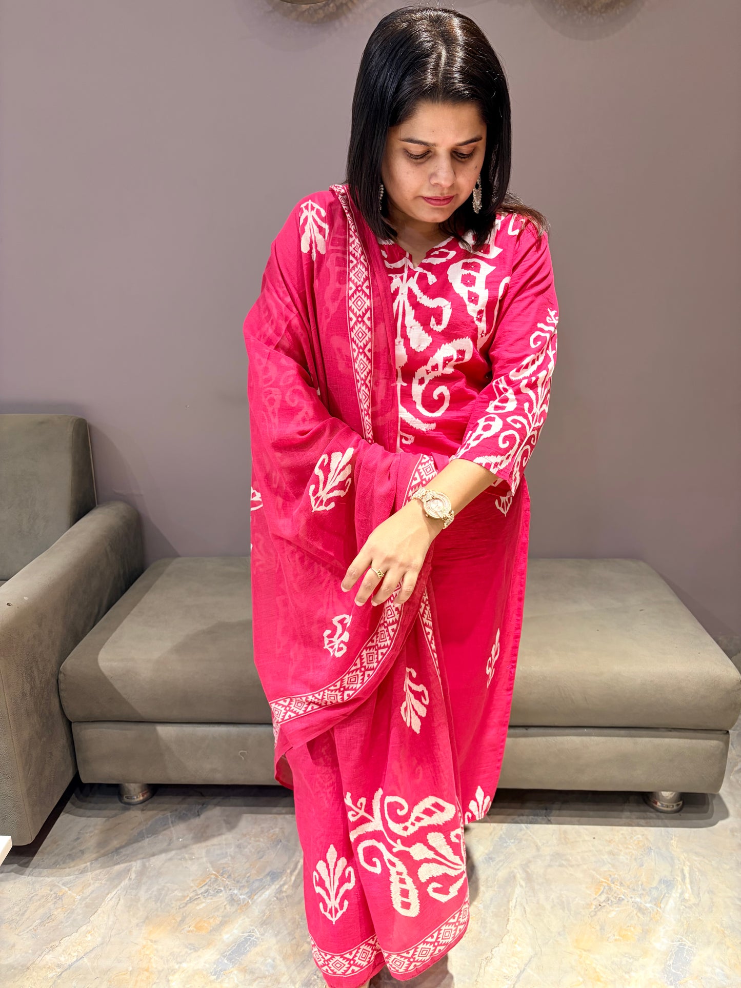 Rani Batik Print Pure Jaipuri Cotton Suit