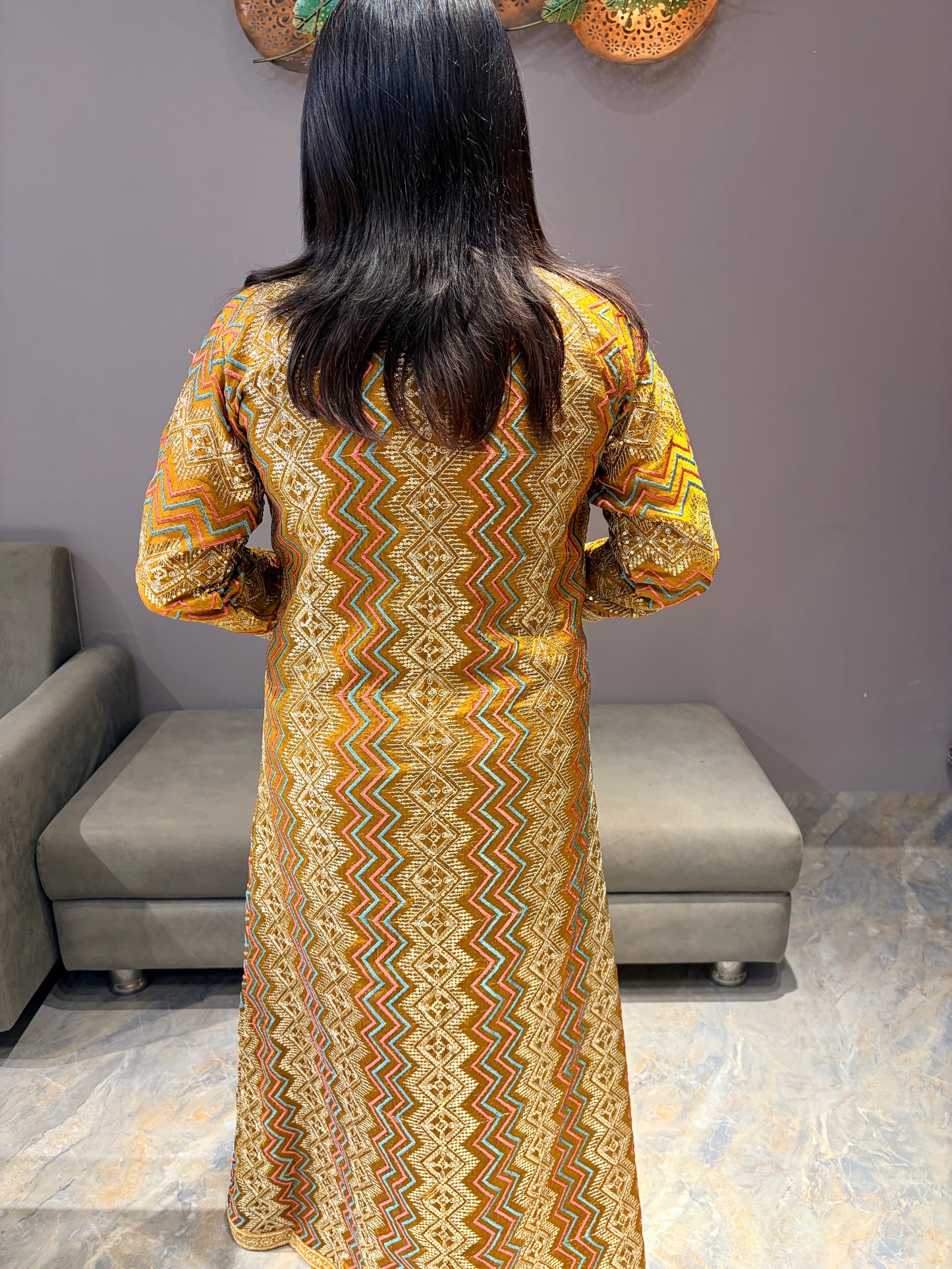 Yellow Gold Long Jacket Indo-Western