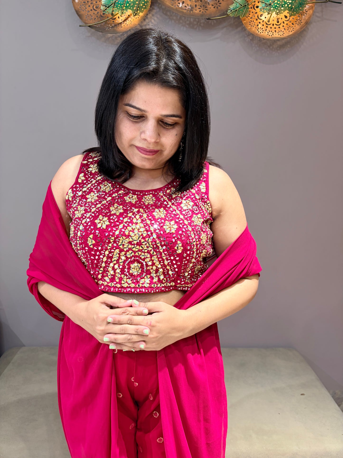 Rani Pink Choli Plazo Indowestern