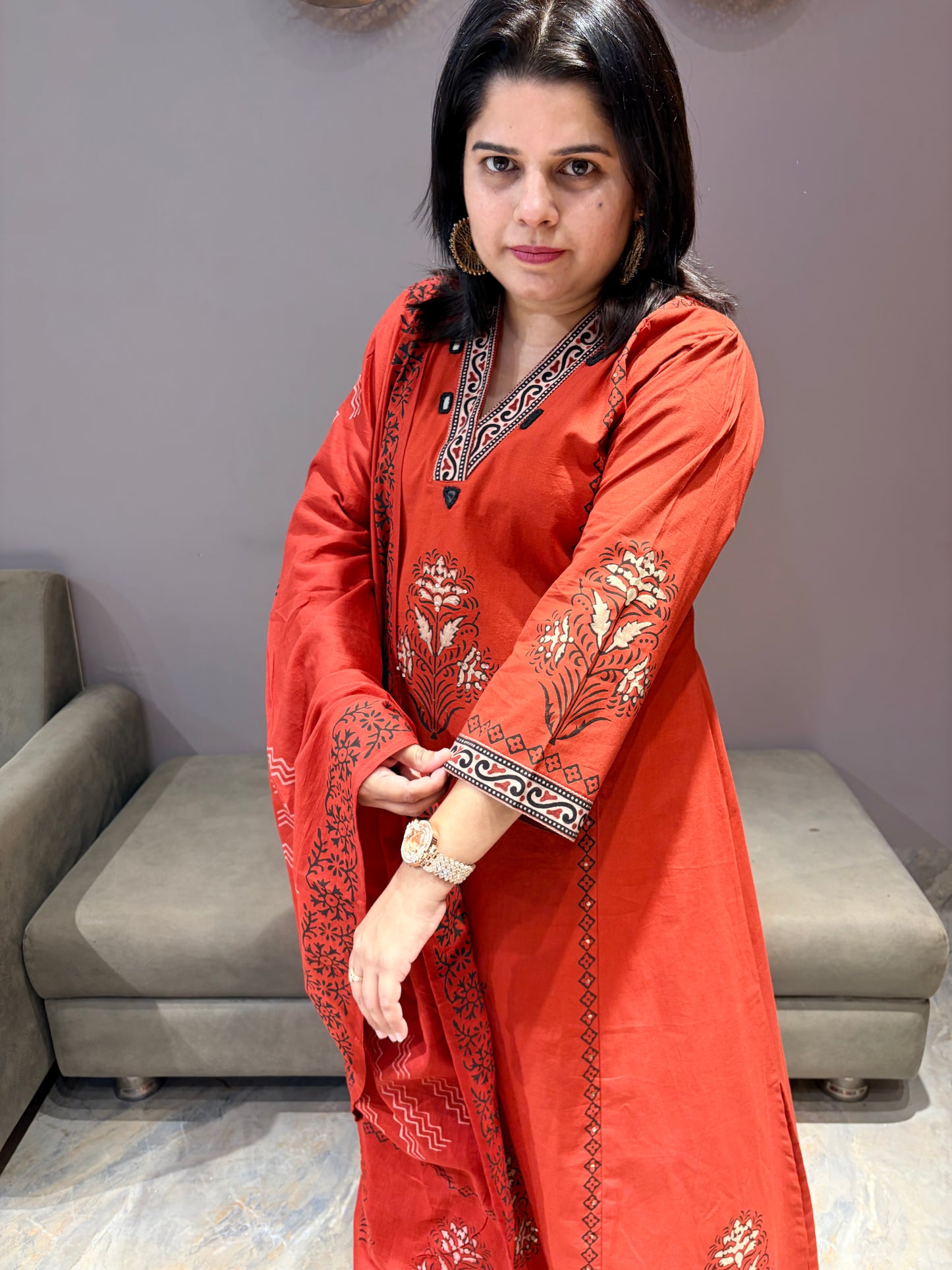 Rust Premium Cotton Aline Suit we