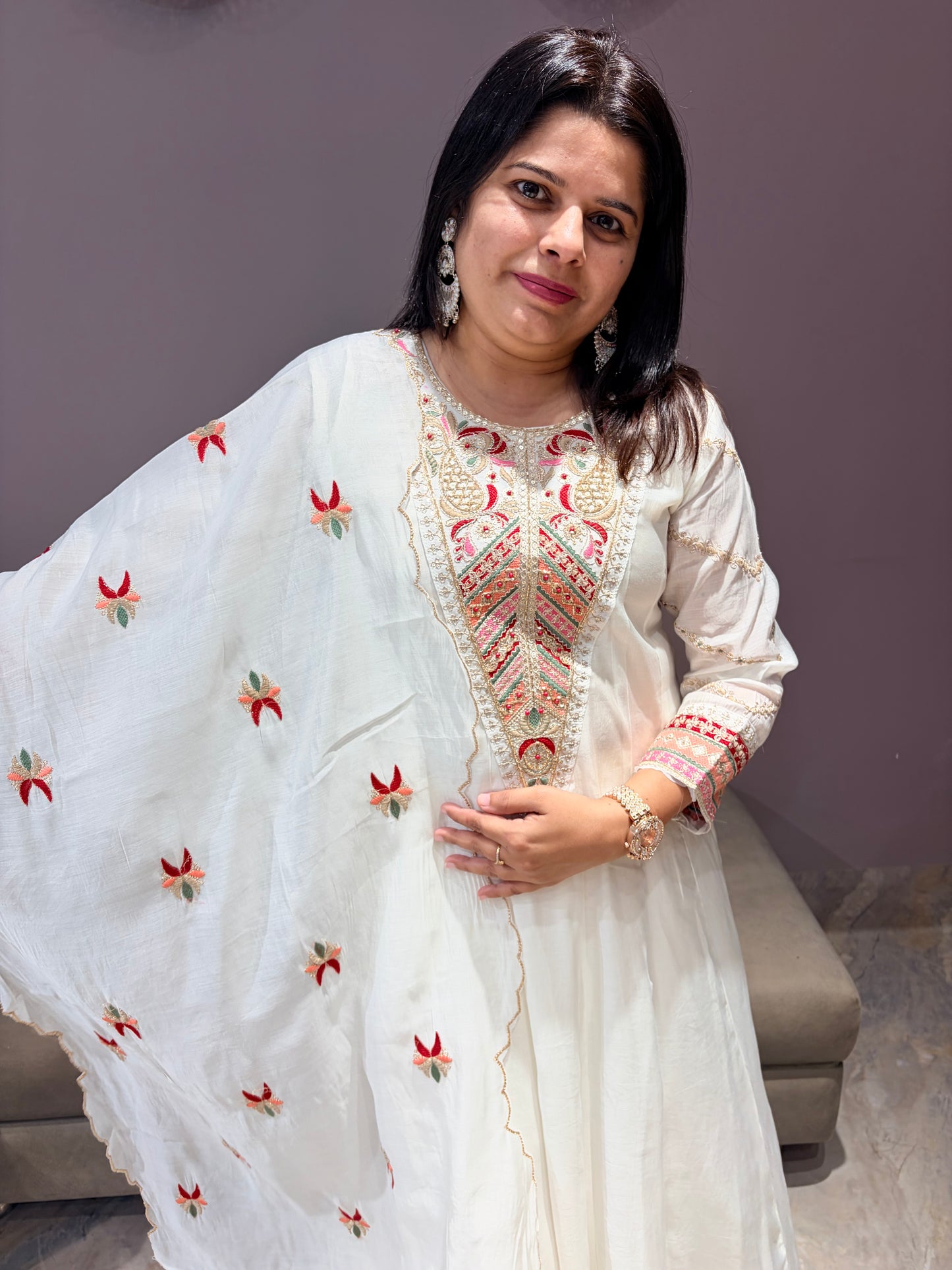 Off White Pure Mul Cotton Premium Anarkali Suit