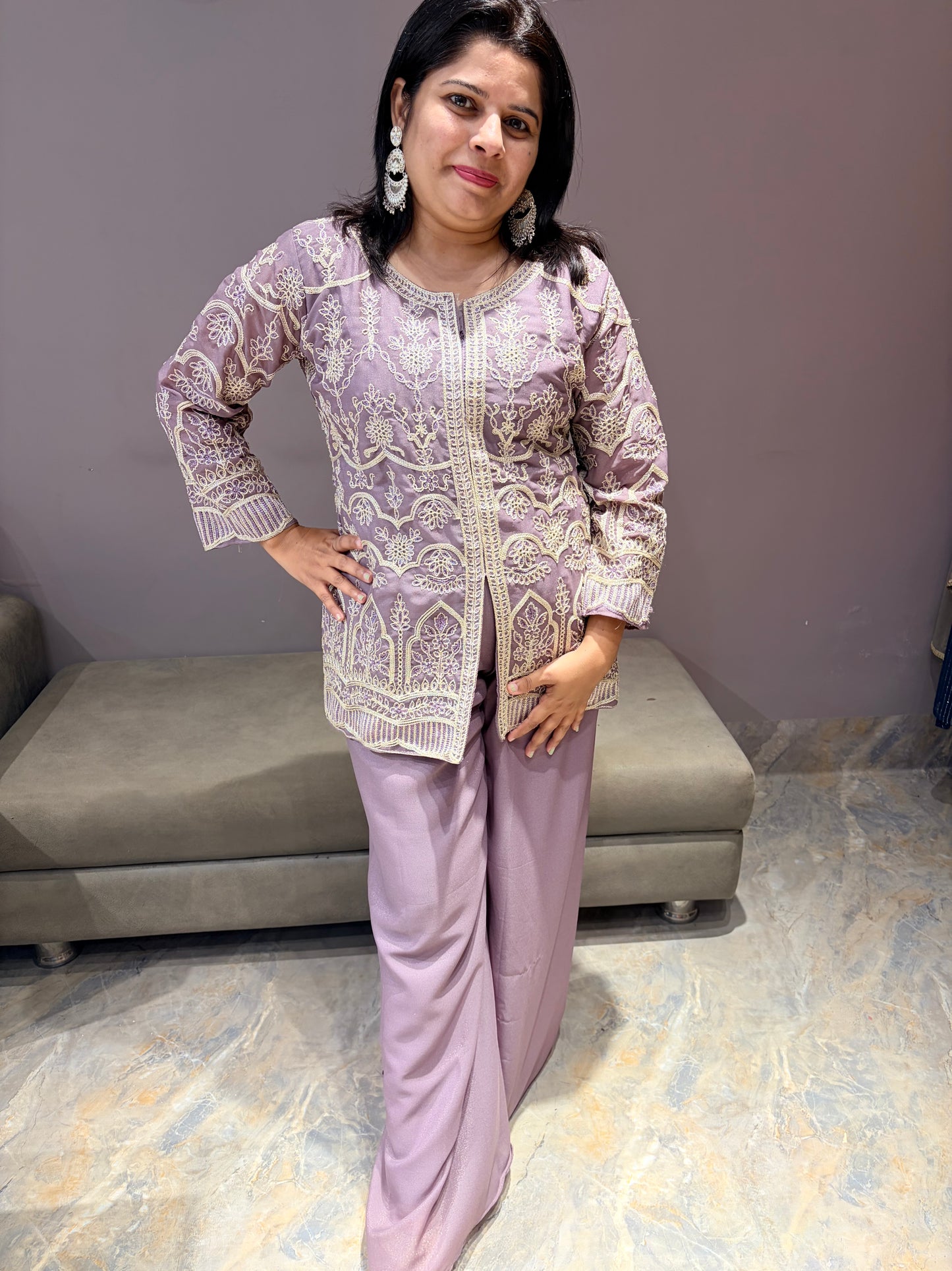 Lavender Designer Blazer Style Indo Western