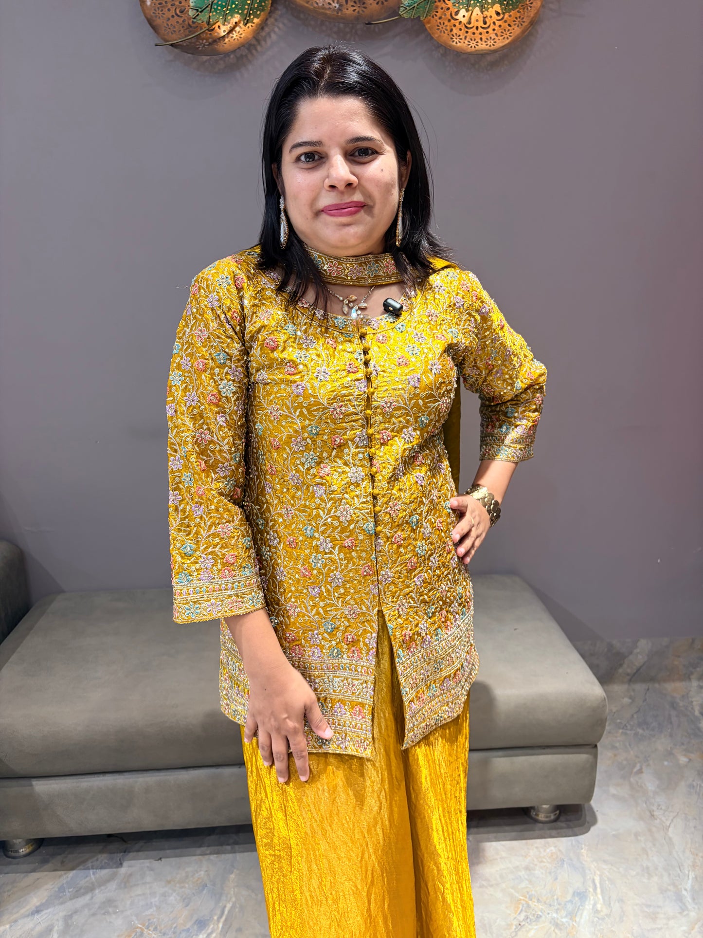 Yellow gold blazer style plazo set