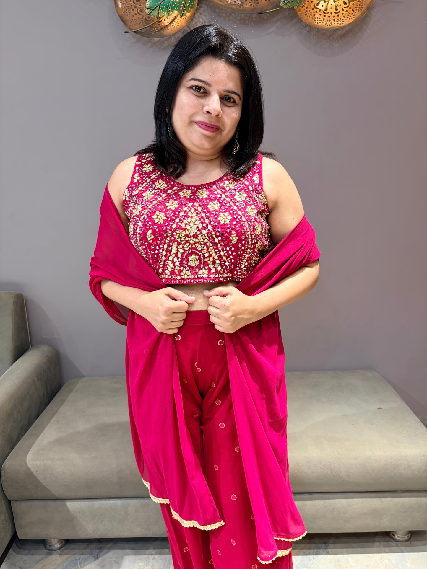Rani Pink Choli Plazo Indowestern