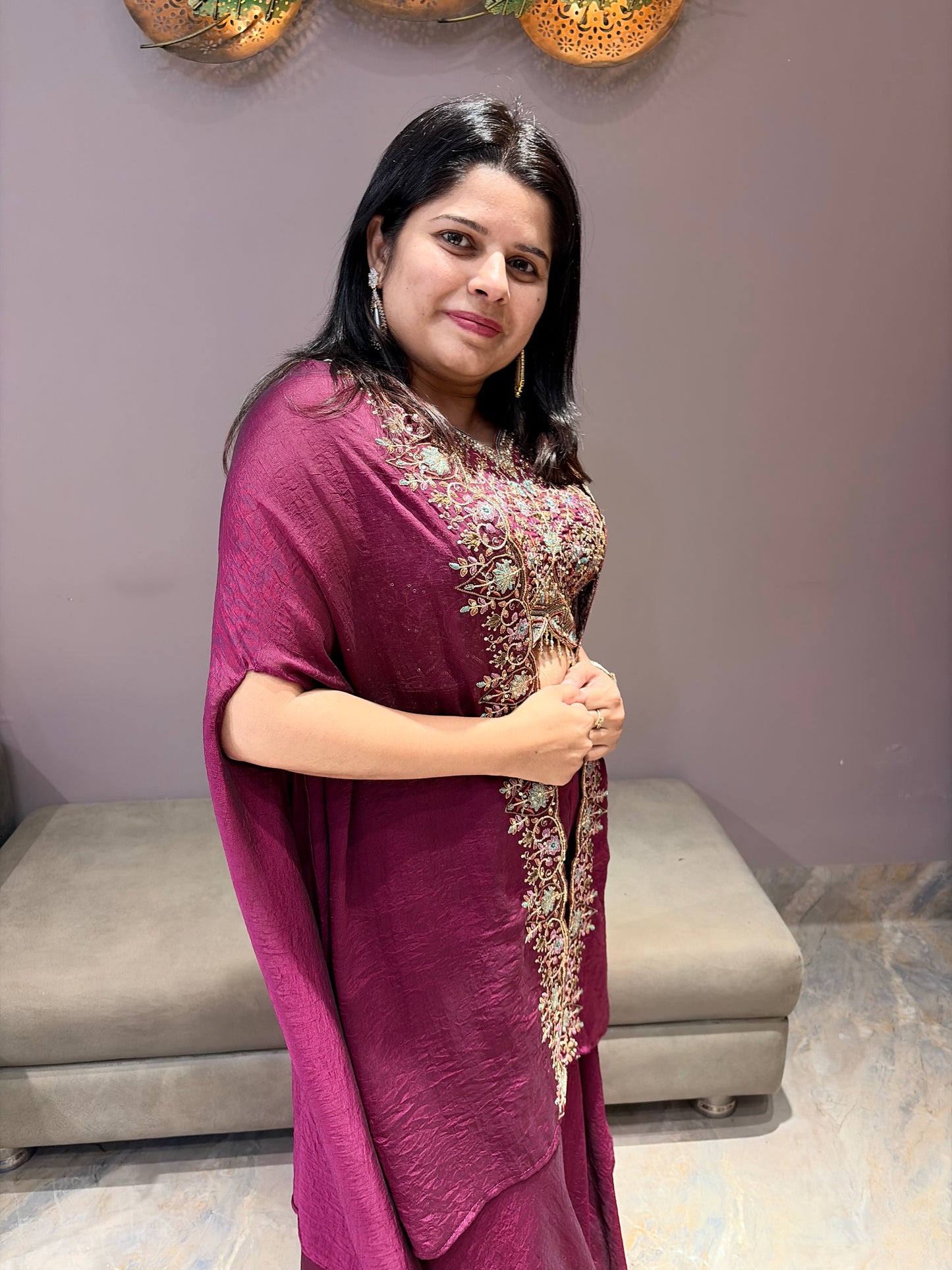 Wine Color Elegant Indo Western With Plazo and Shrug