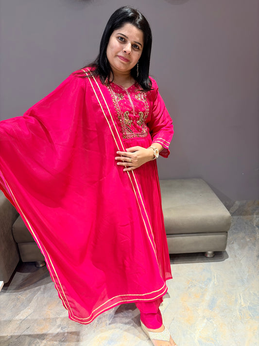 Hot Pink Pure Mull 3 pc Designer Suit