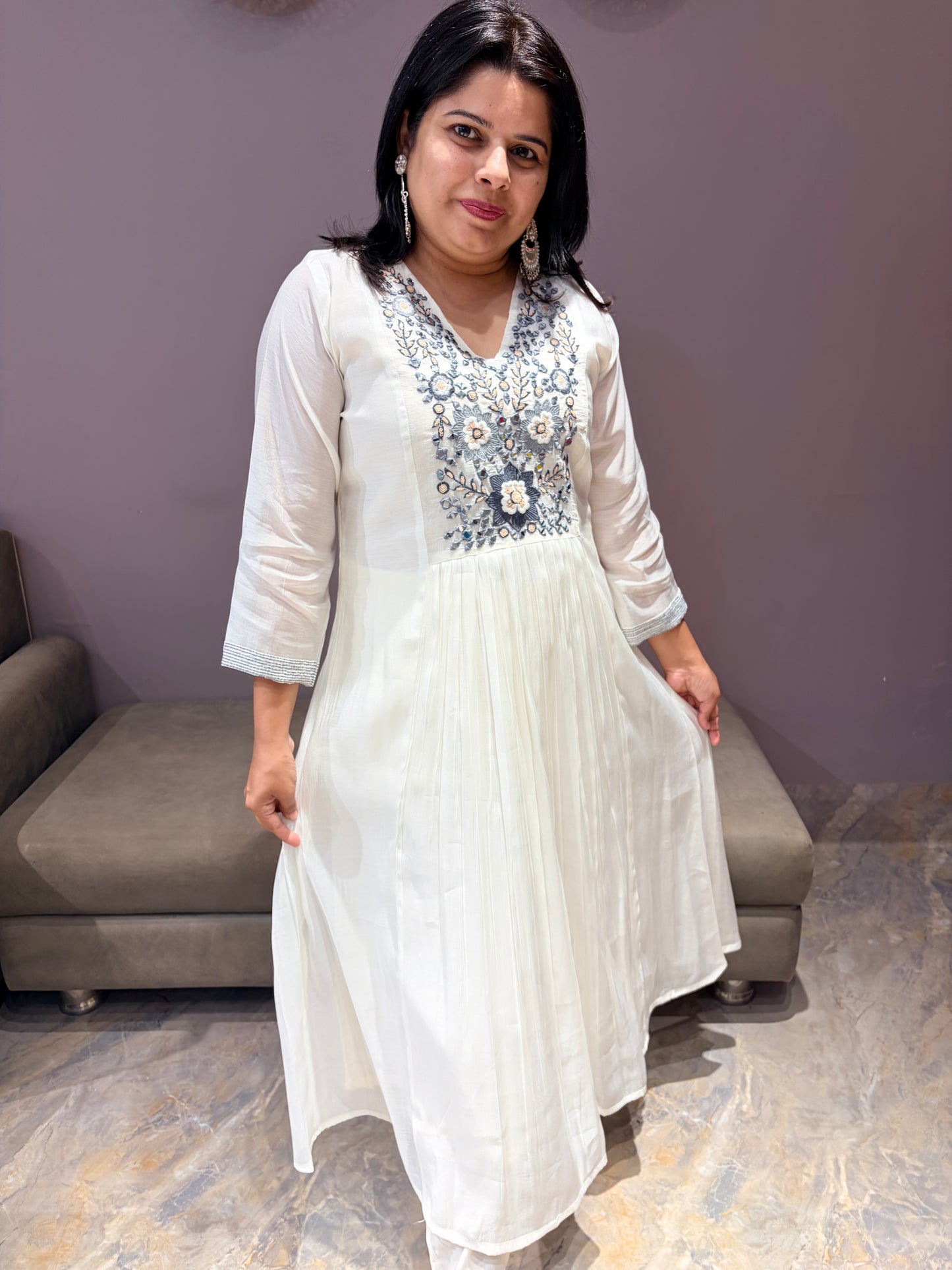 Pure White Mul Cotton Designer Suit
