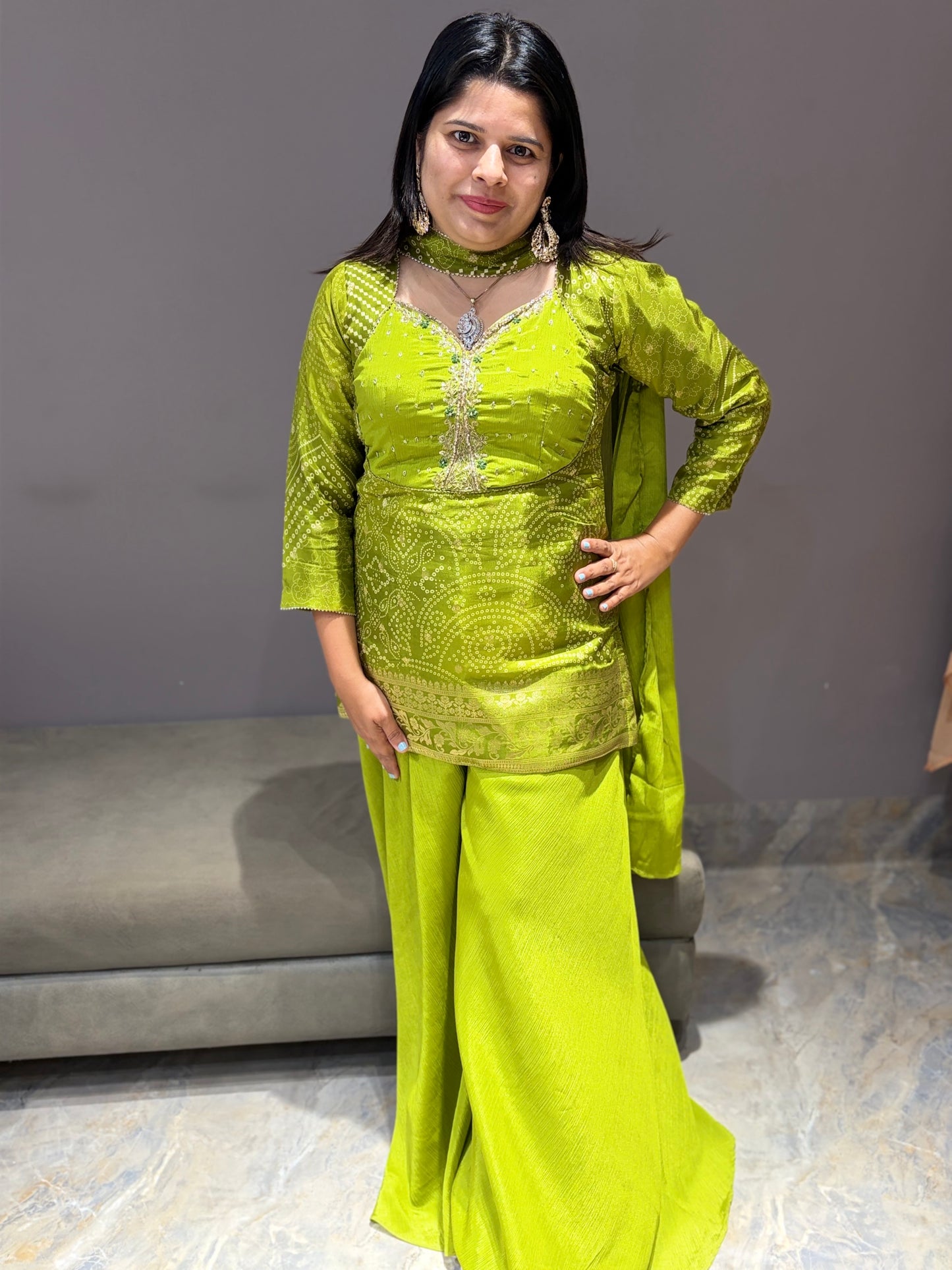 Liril Green Handwork Plazo Set with Dupatta