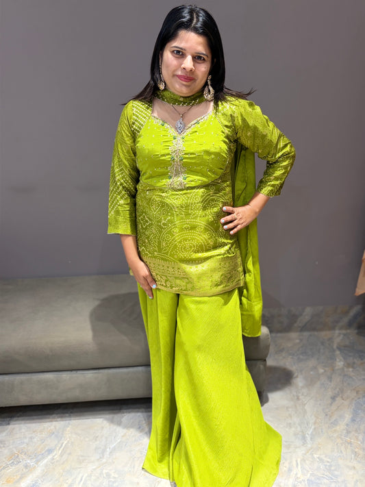 Liril Green Handwork Plazo Set with Dupatta