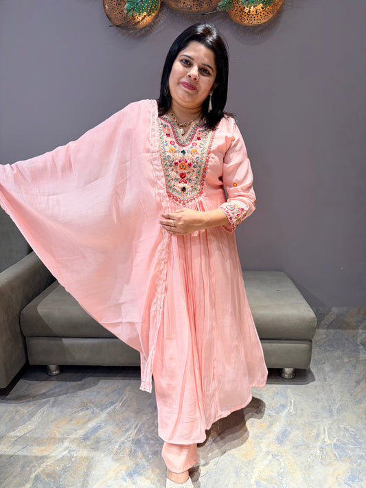 Pure Mul Aline Designer Peach color Suit