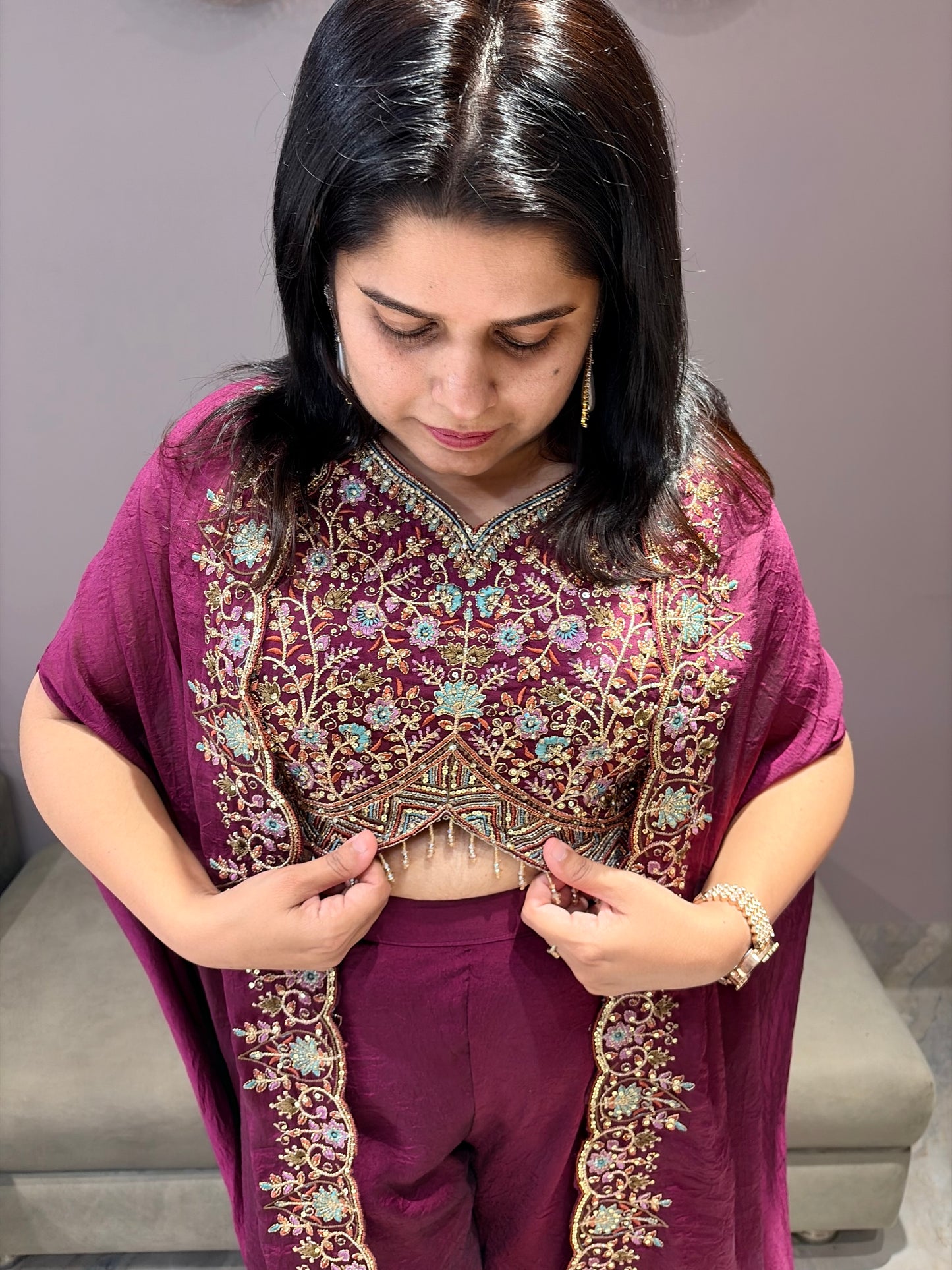 Wine Color Elegant Indo Western With Plazo and Shrug