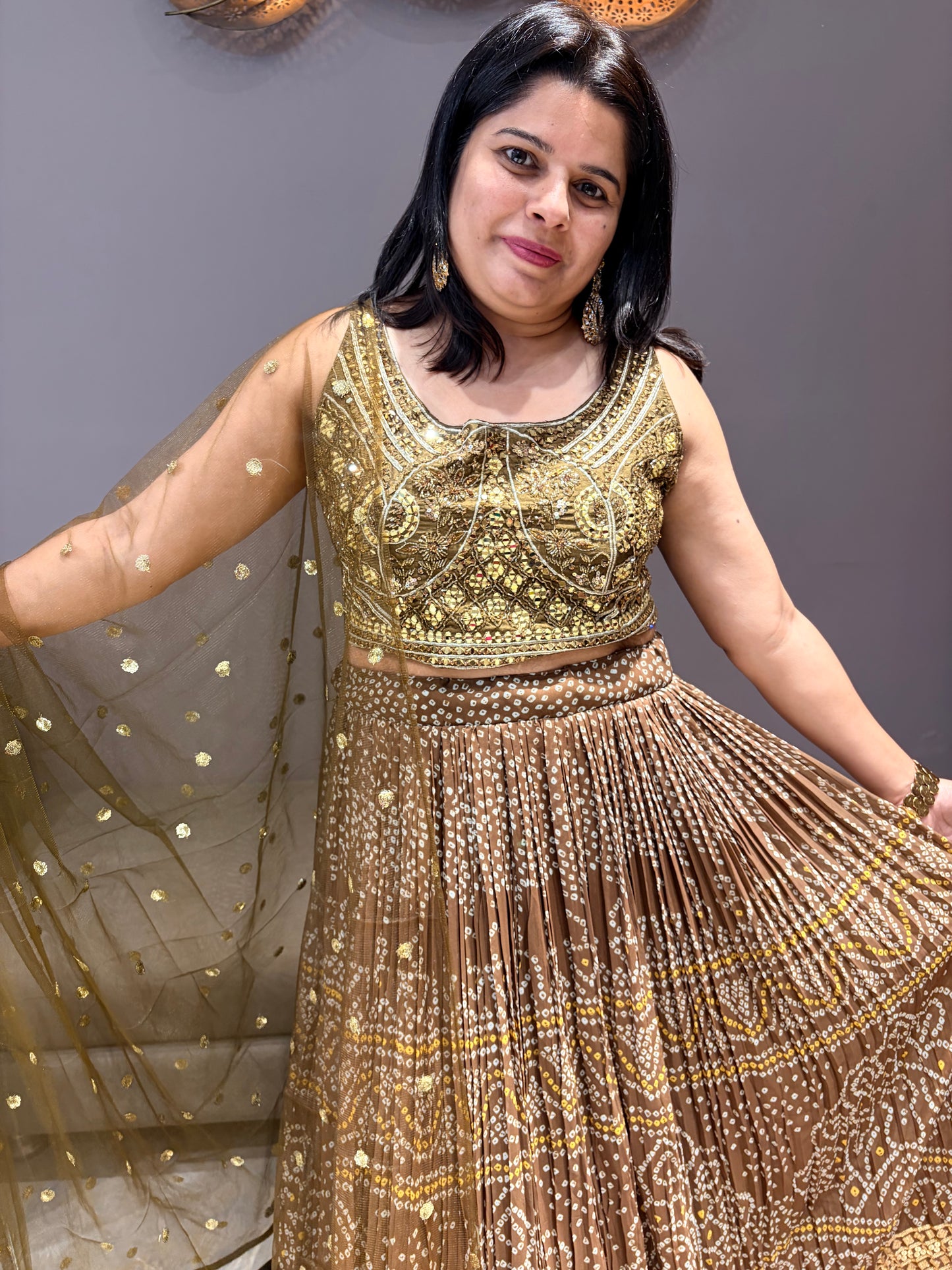 Coffee Bandhni With Sequence Work Heavy Designer Choli With Mirror Work