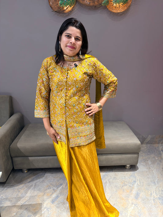 Yellow gold blazer style plazo set