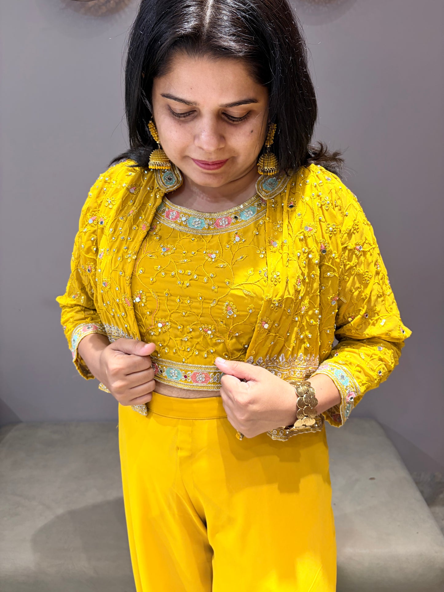 Yellow Color Short Jacket Indo western