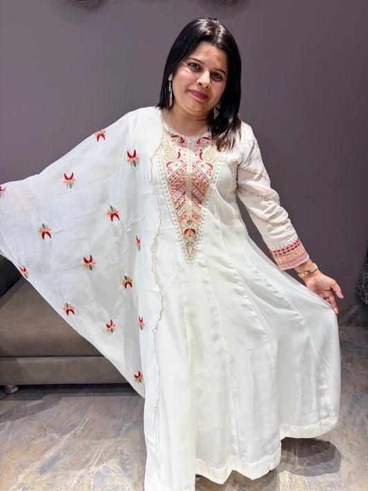 Off White Pure Mul Cotton Premium Anarkali Suit