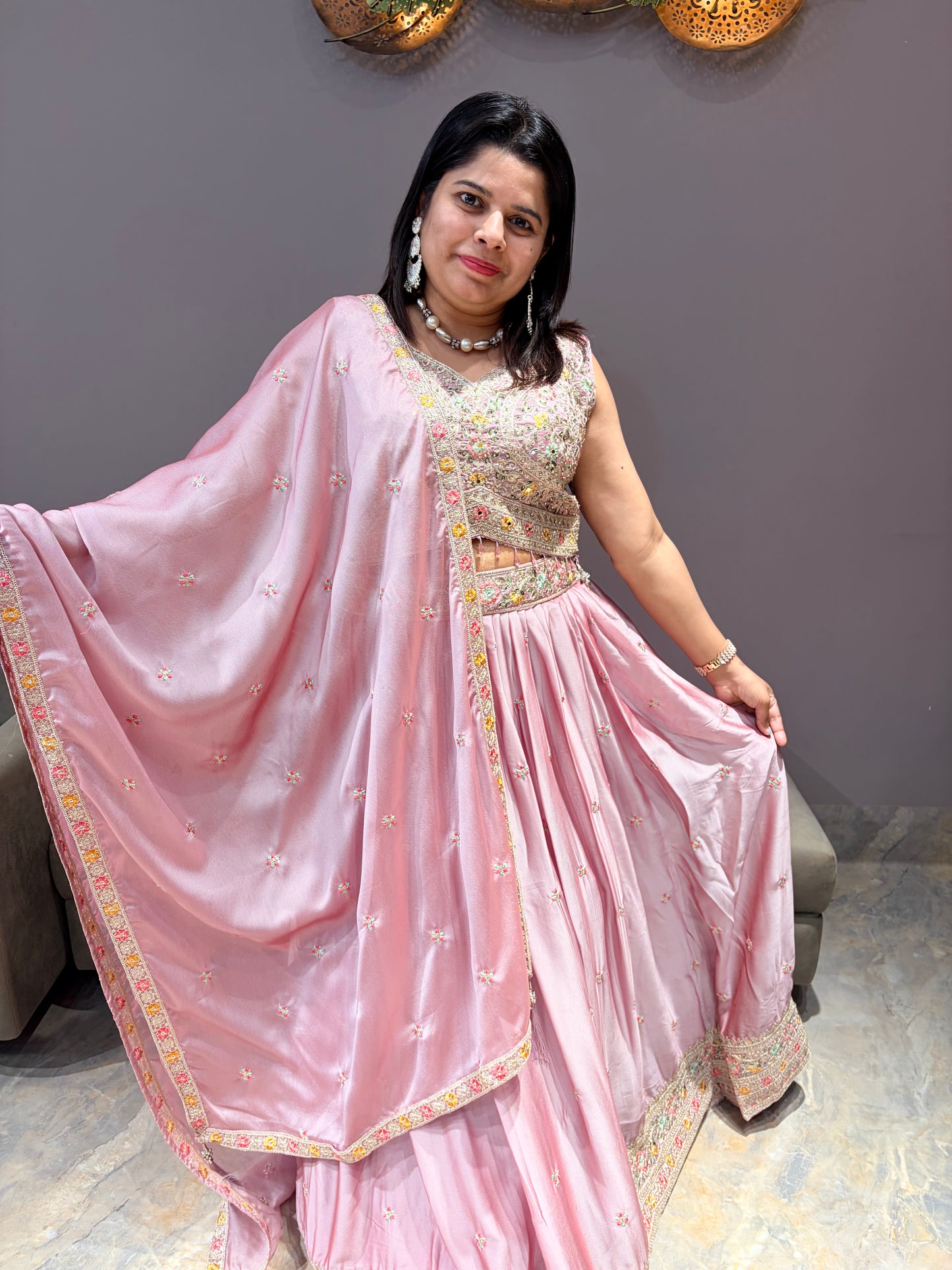 Onion Pink Heavy Work Silk Choli – Festive & Bridal Wear
