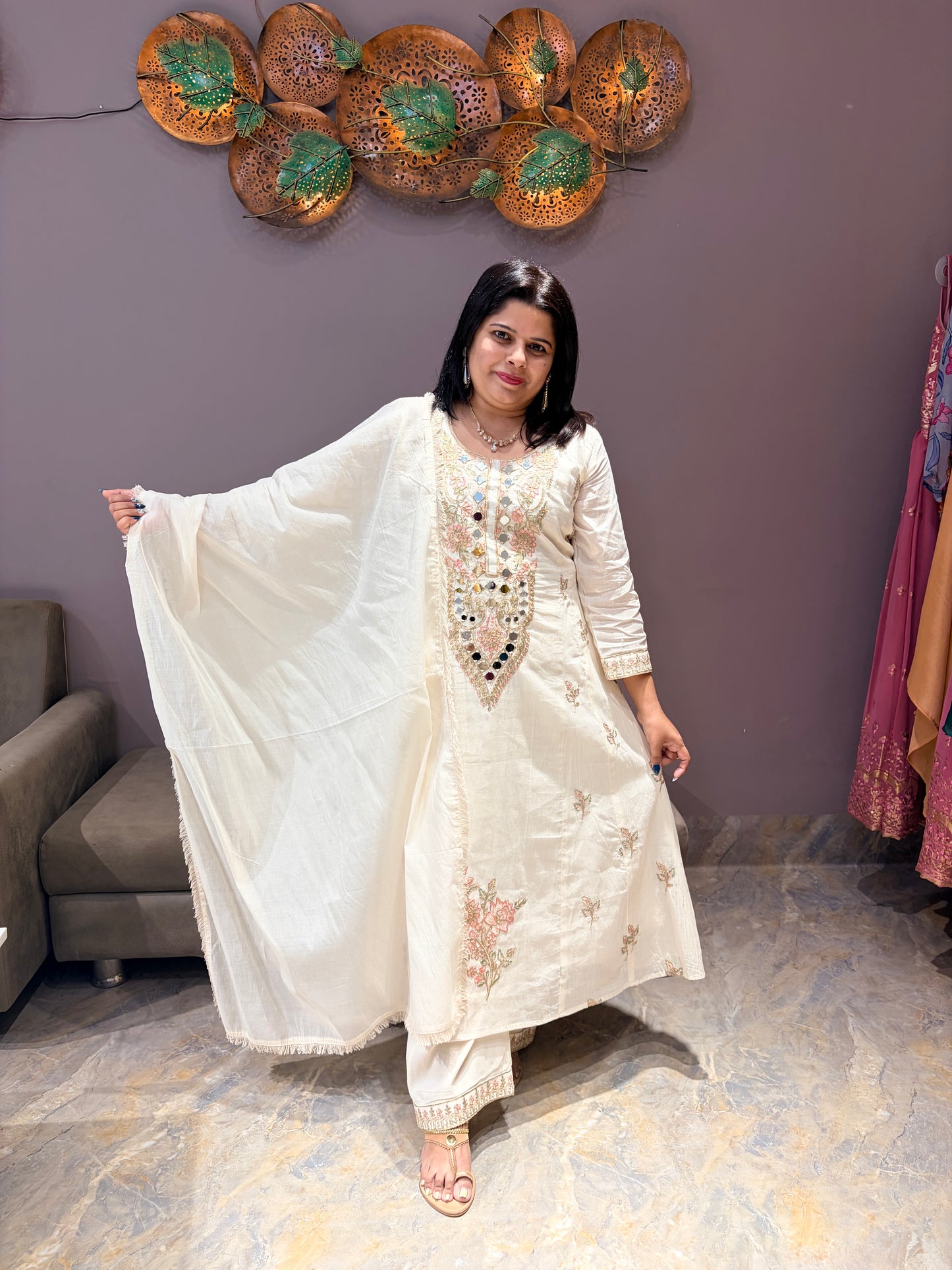 Pure Mul Designer Mirror Work Plazo Set