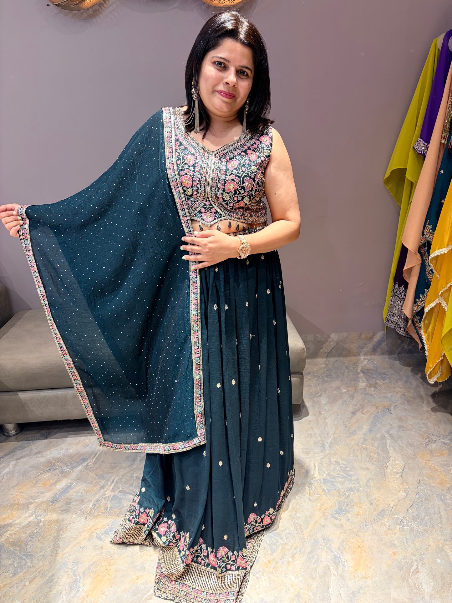 Bottle Green Color Designer Multi Work Heavy Choli