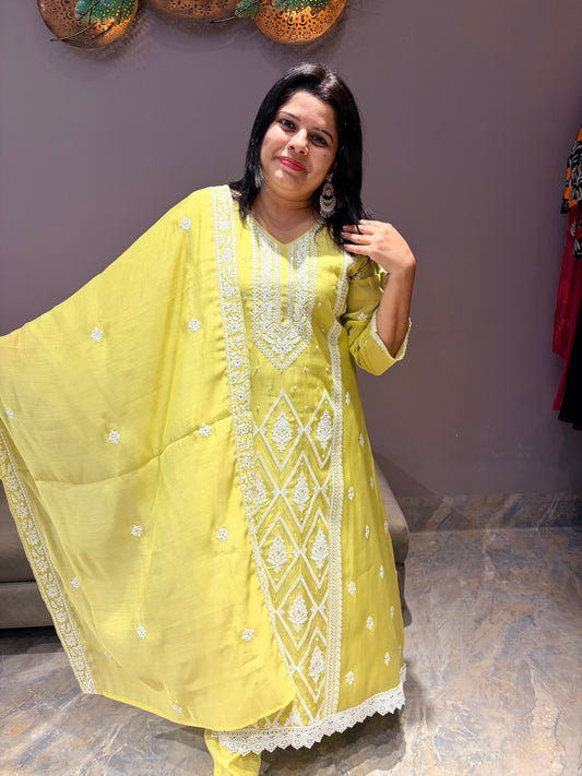 Pista Green Designer Pure Mul Lukhnowi Suit