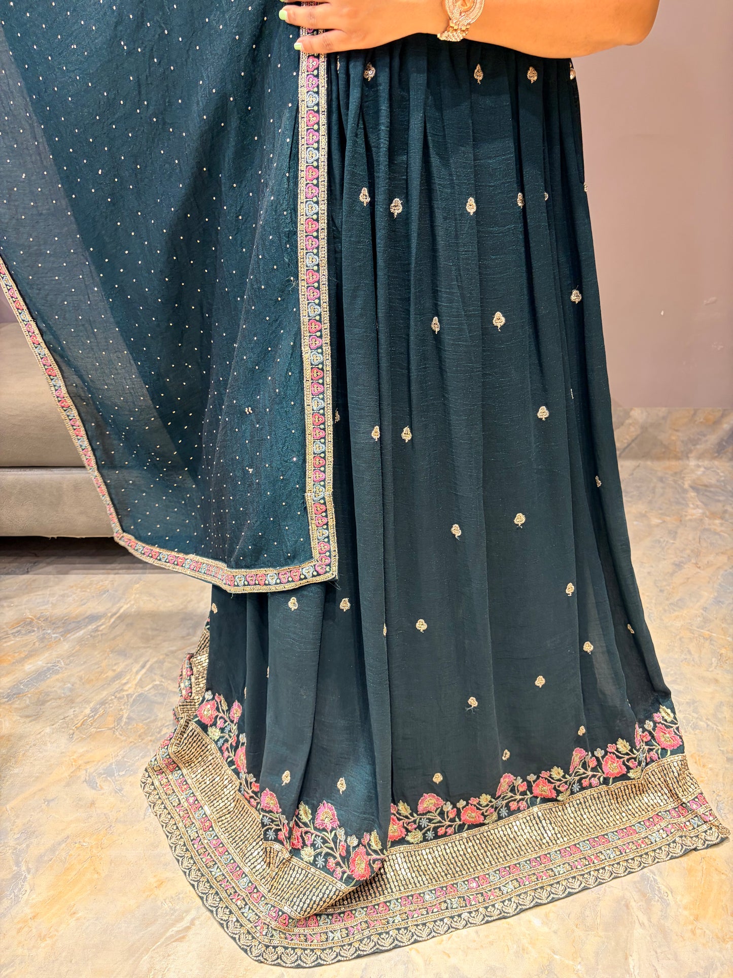 Bottle Green Color Designer Multi Work Heavy Choli