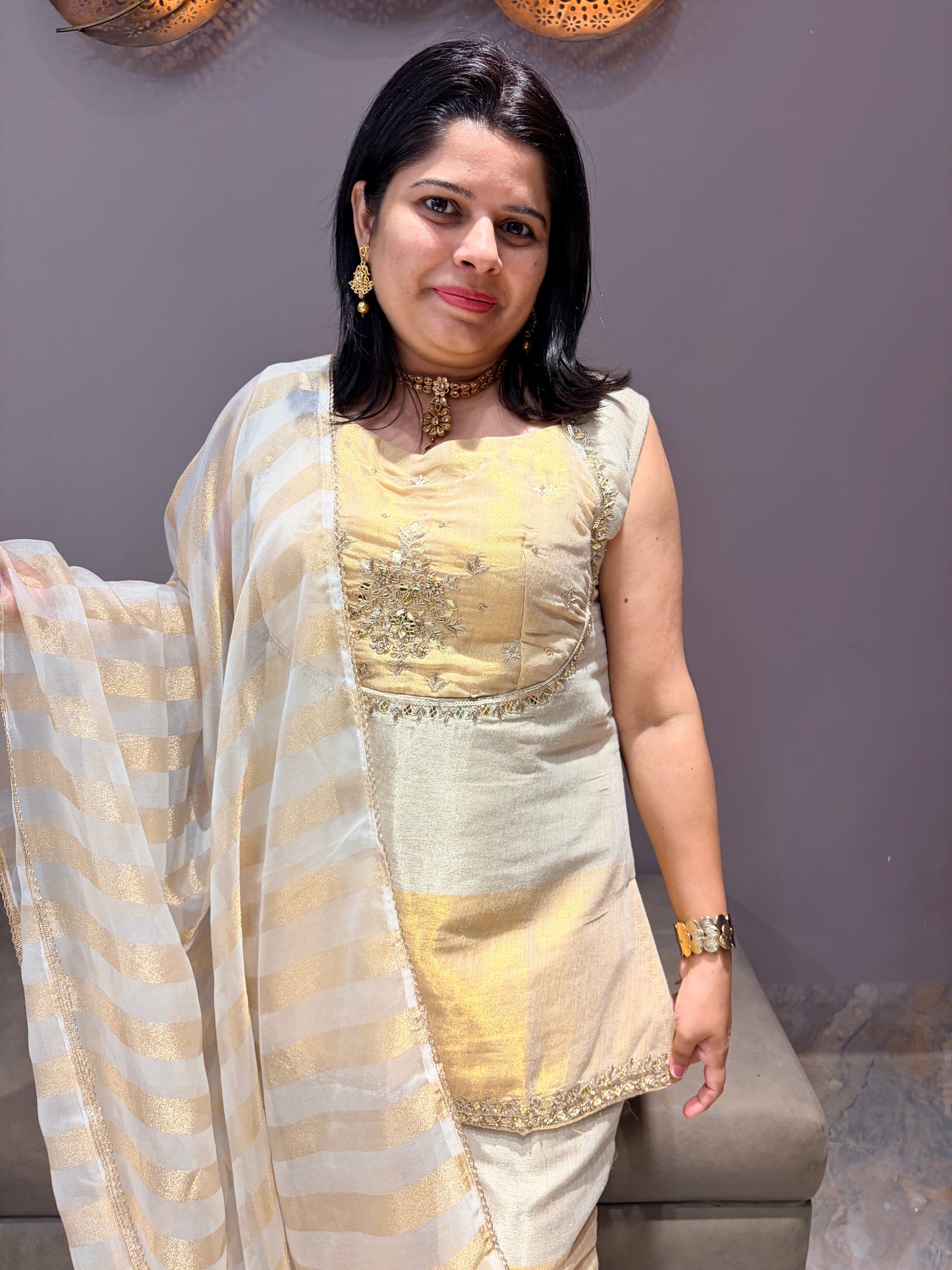 Silver Gold Pure Tissue Designer Indo western