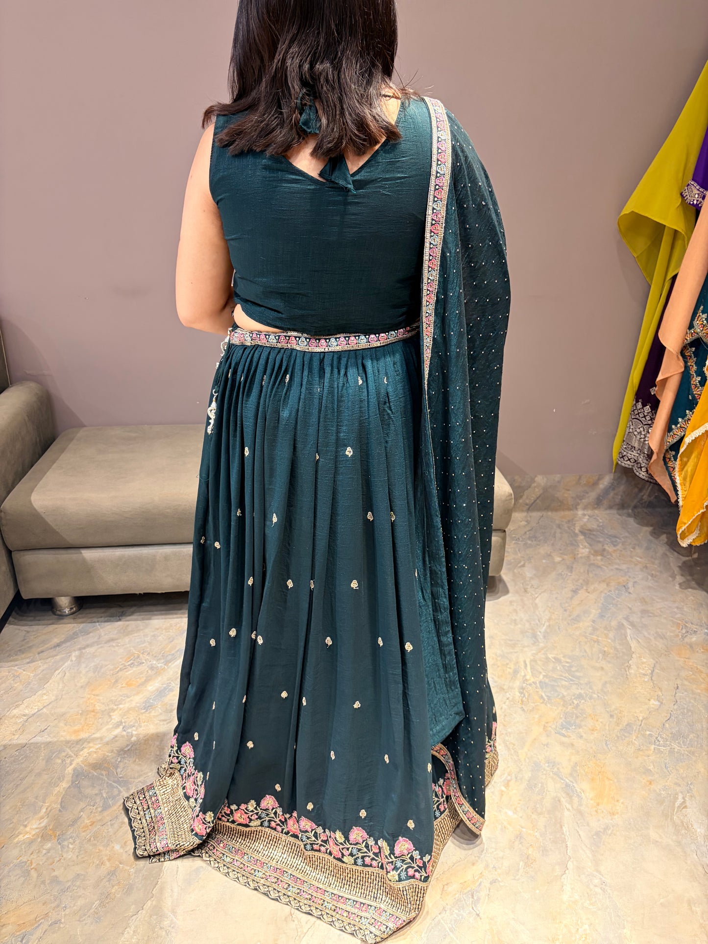Bottle Green Color Designer Multi Work Heavy Choli