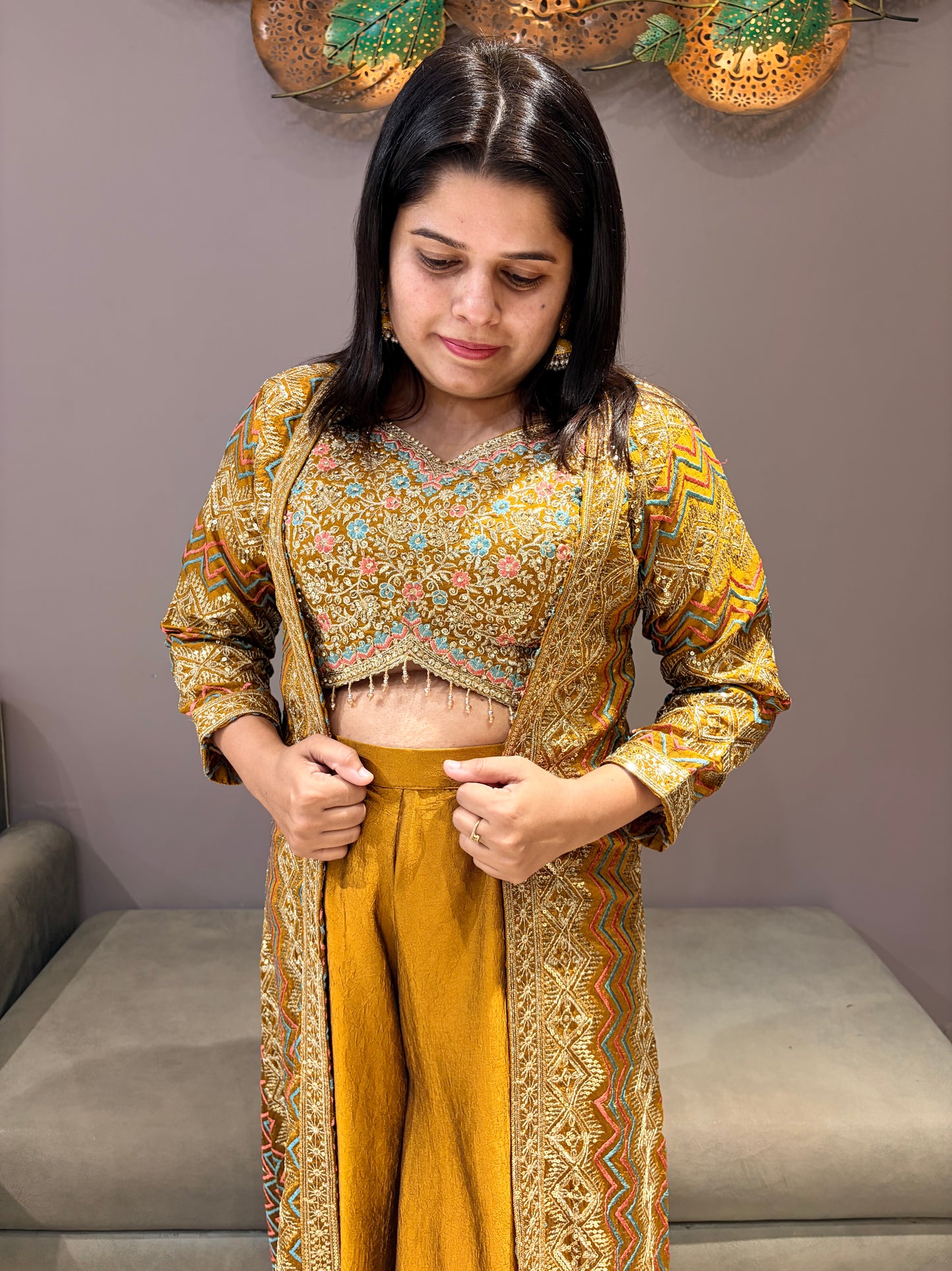 Yellow Gold Long Jacket Indo-Western