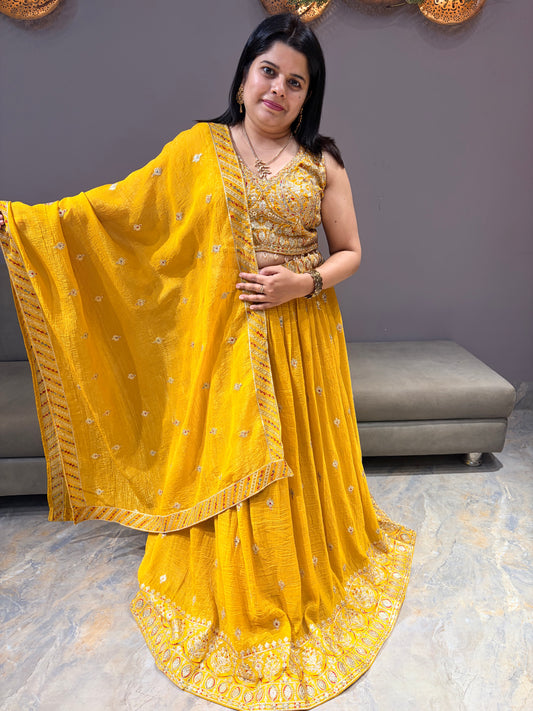 Haldi yellow heavy Lehenga choli