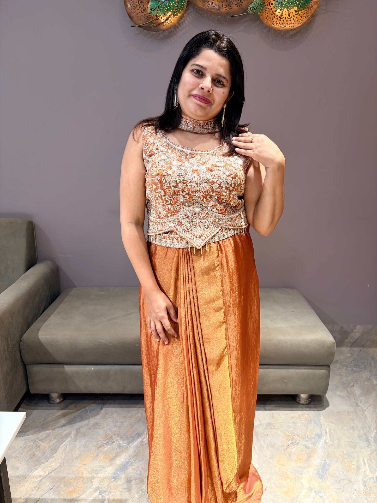 Rust Orange Tissue Indo western