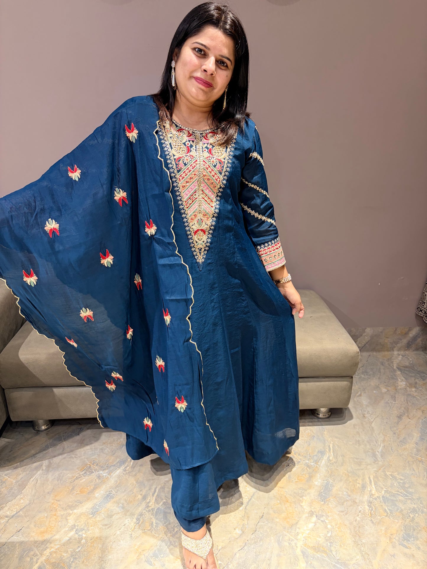 Peacock Color Pure Mul Cotton Premium Anarkali Suit