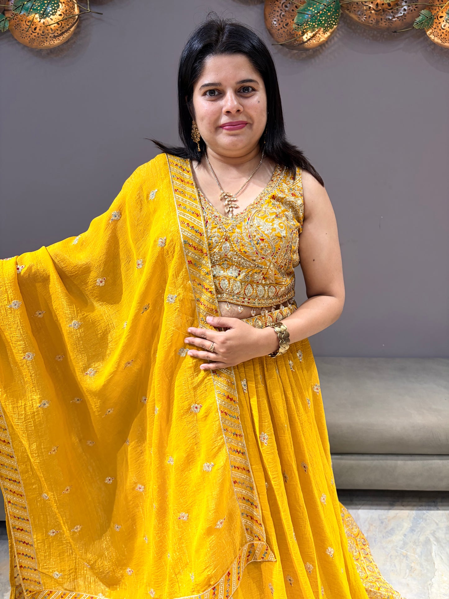 Haldi yellow heavy Lehenga choli
