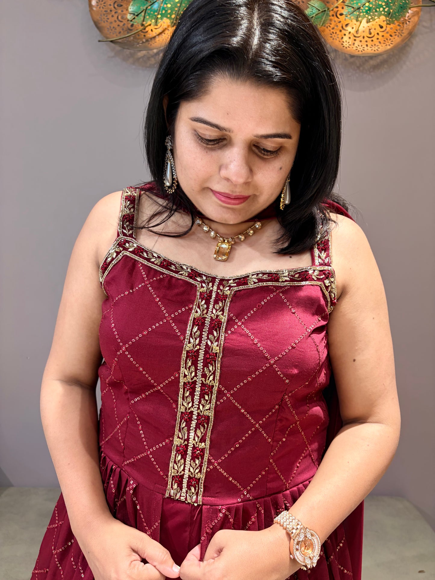 Maroon Spegity Indo Western With Plazo