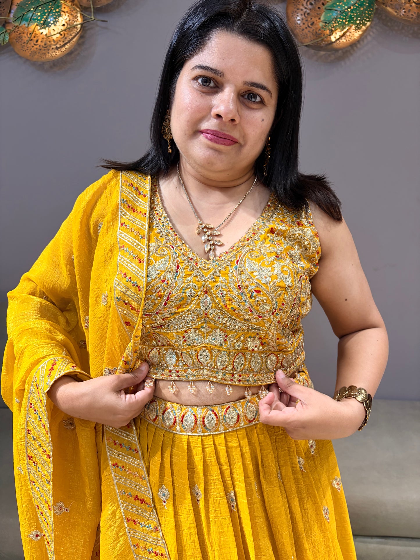 Haldi yellow heavy Lehenga choli