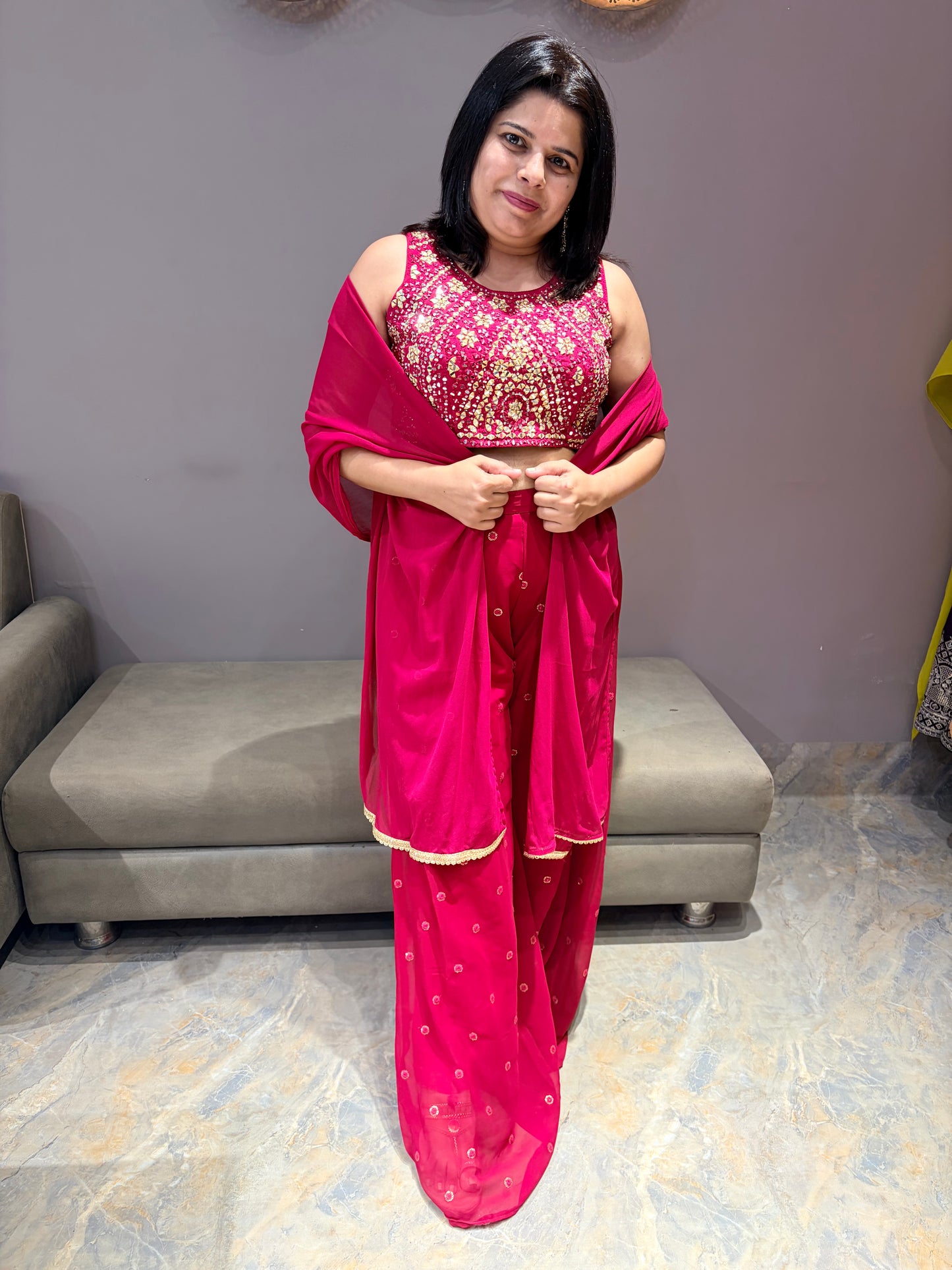 Rani Pink Choli Plazo Indowestern