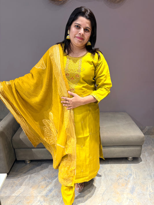 Liril Green Cotton Silk Suit With Dupata