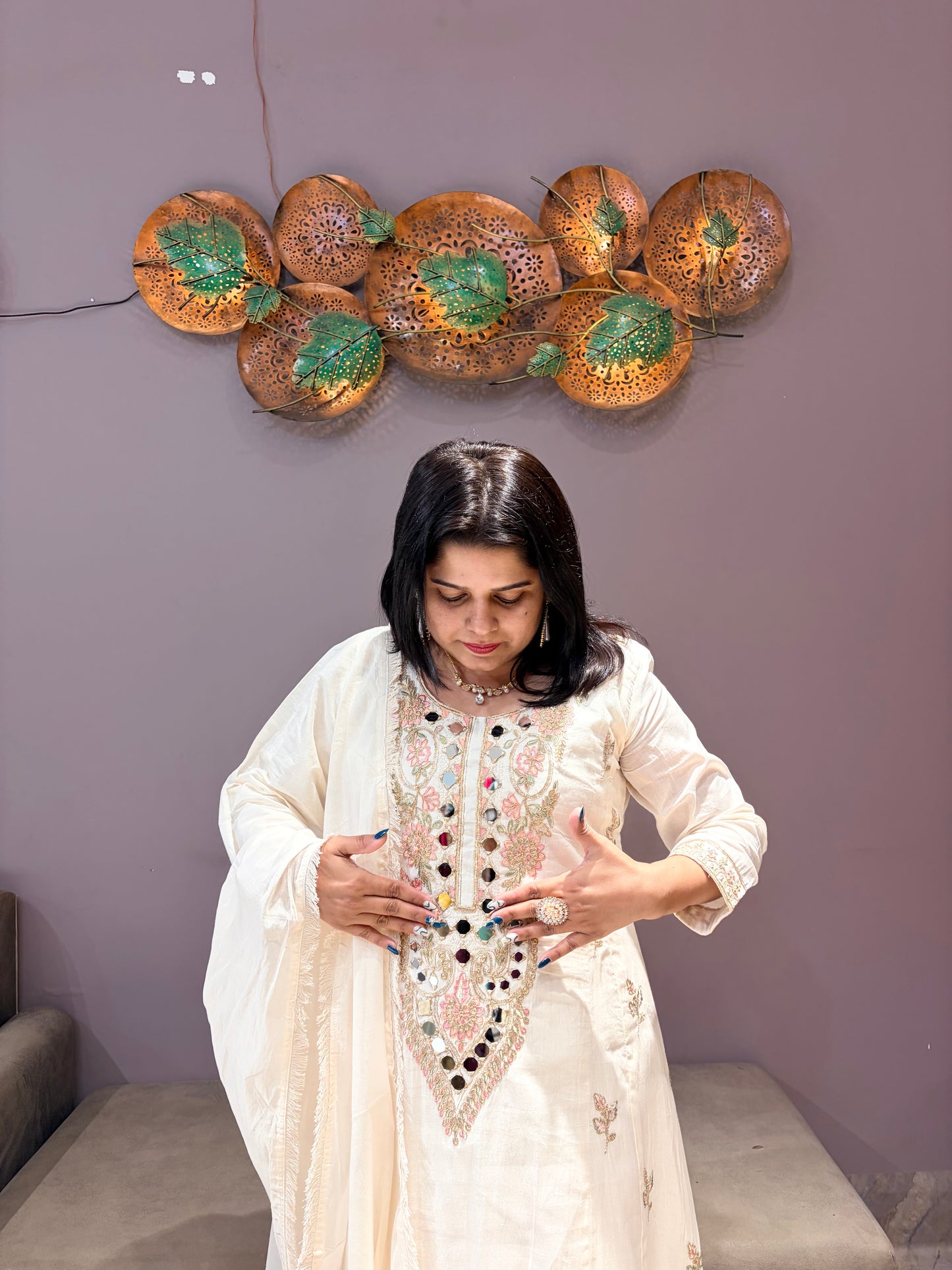 Pure Mul Designer Mirror Work Plazo Set
