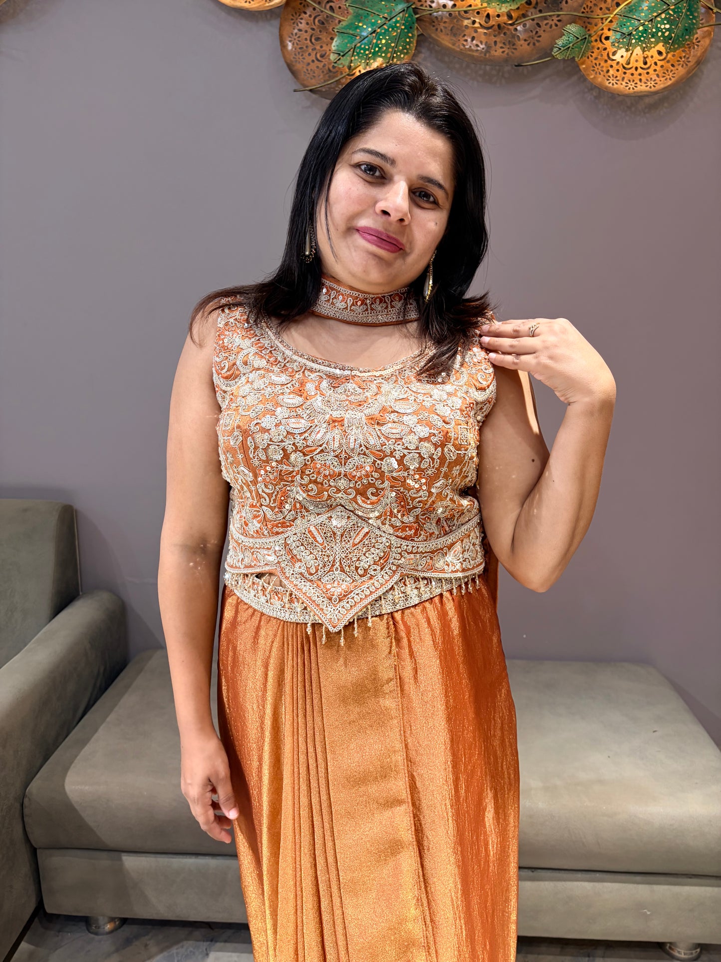 Rust Orange Tissue Indo western