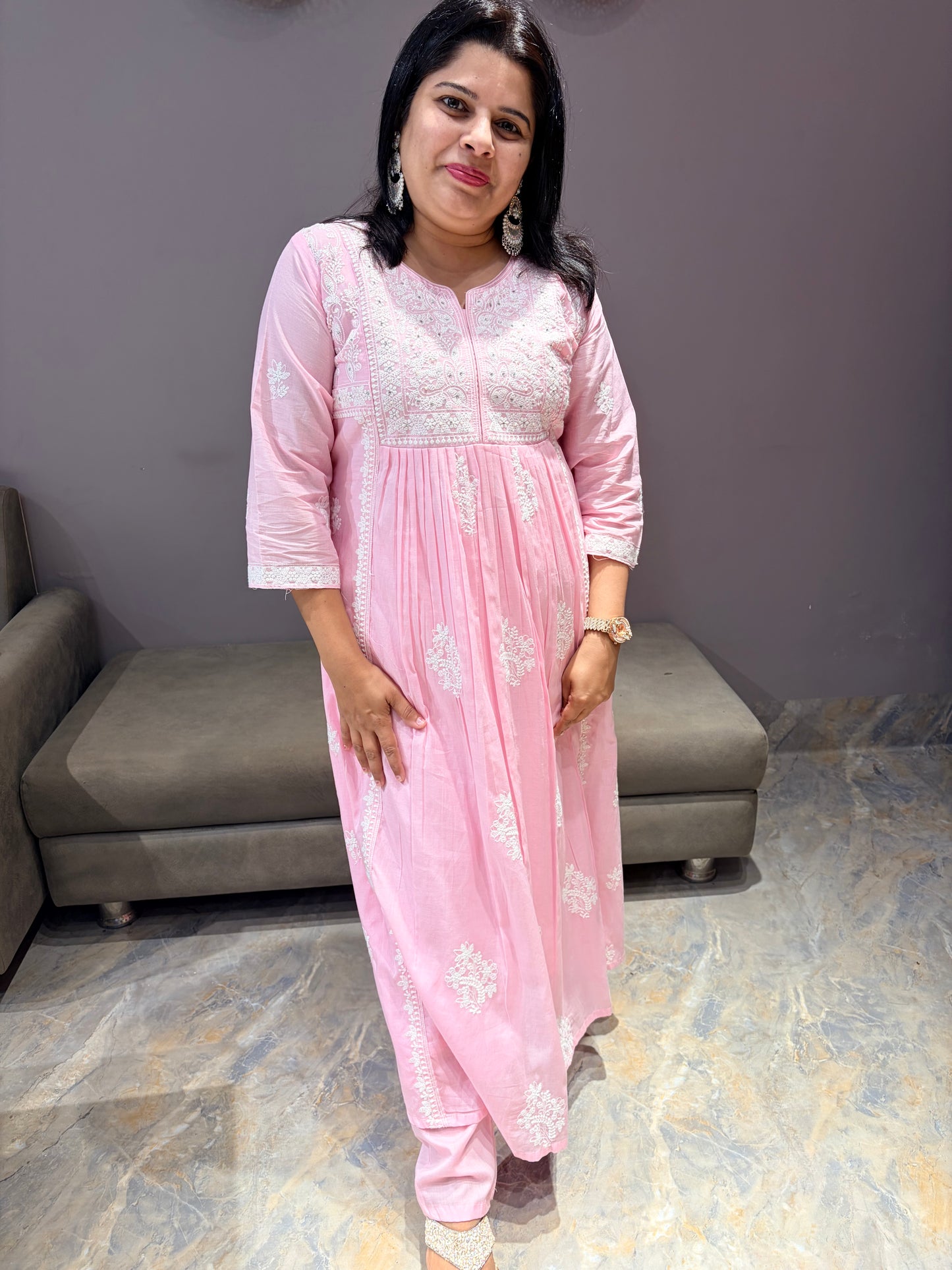 Pure Mul Pink Lukhnowi Designer Suit